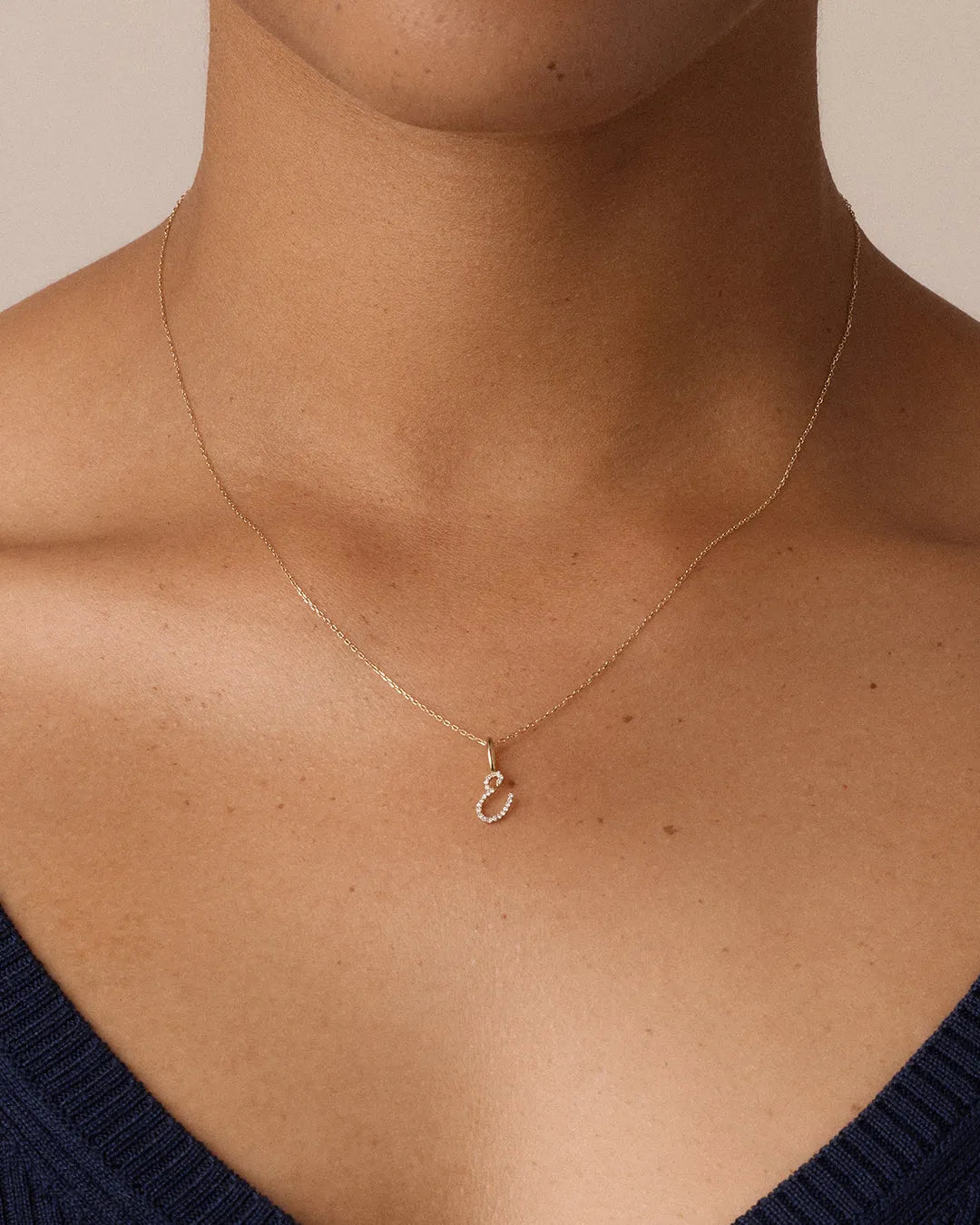 Diamond Script Alphabet Charm Necklace in 14K Gold