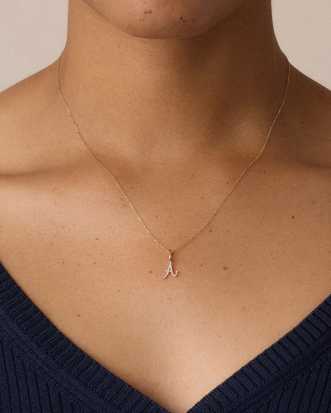 Diamond Script Alphabet Charm Necklace in 14K Gold