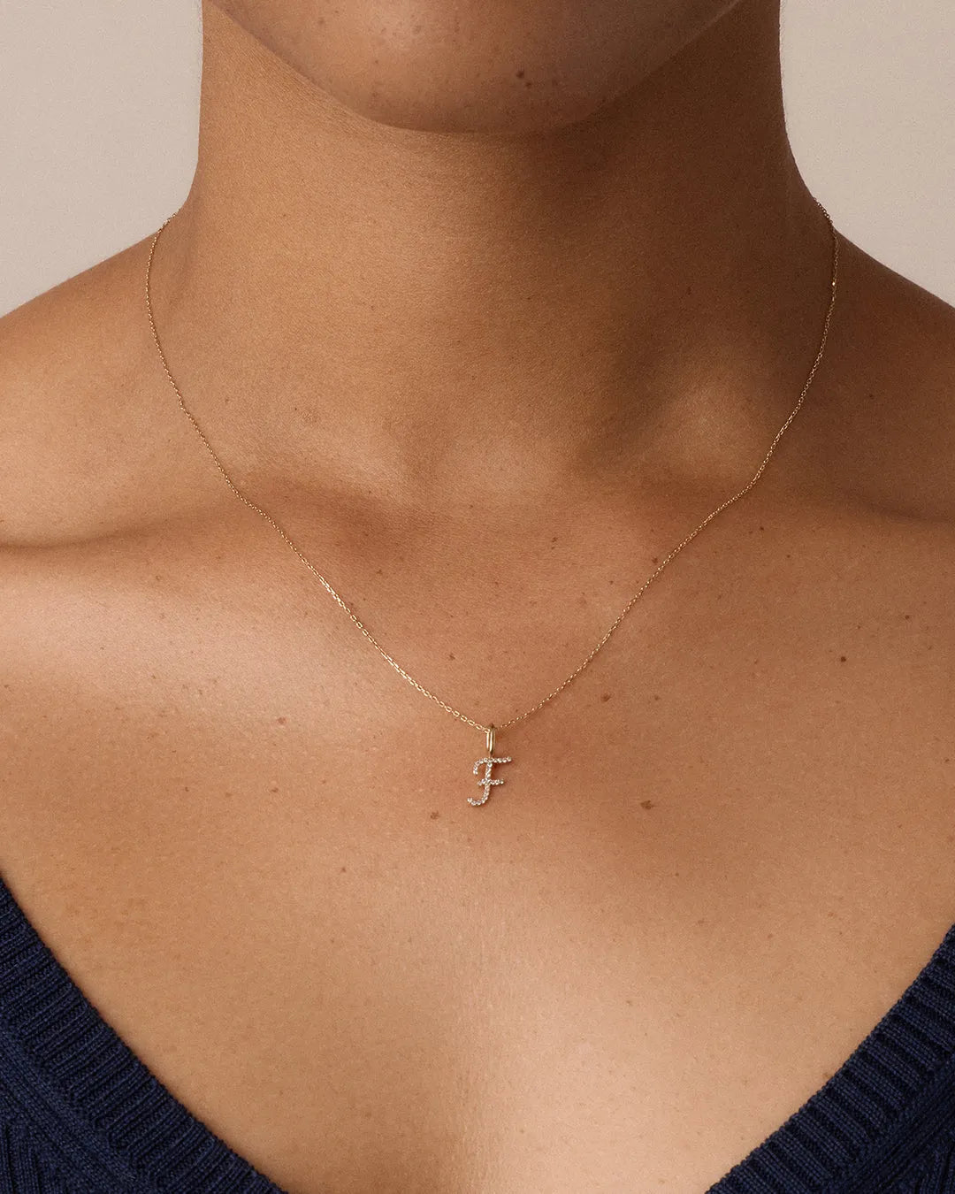 Diamond Script Alphabet Charm Necklace in 14K Gold