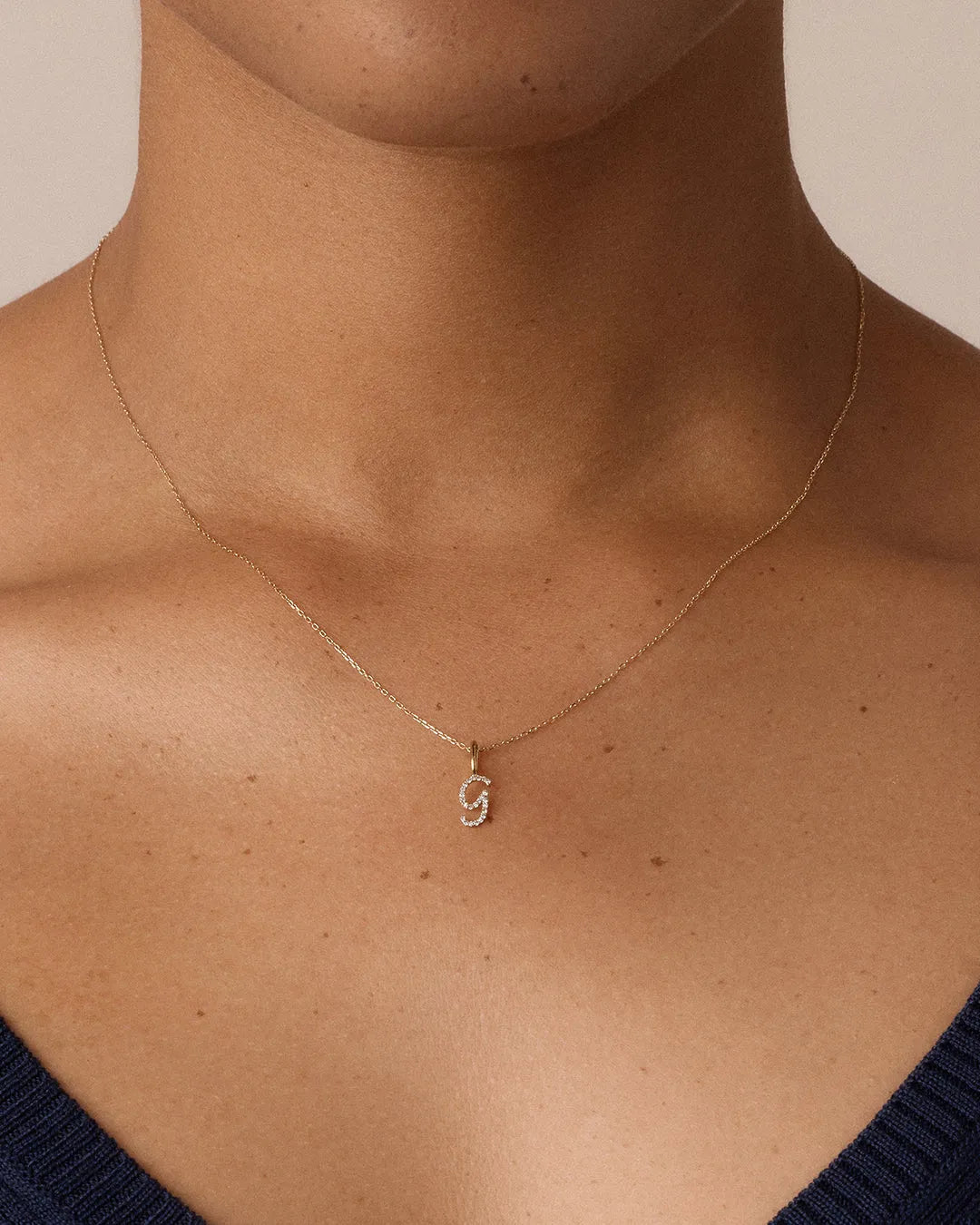 Diamond Script Alphabet Charm Necklace in 14K Gold