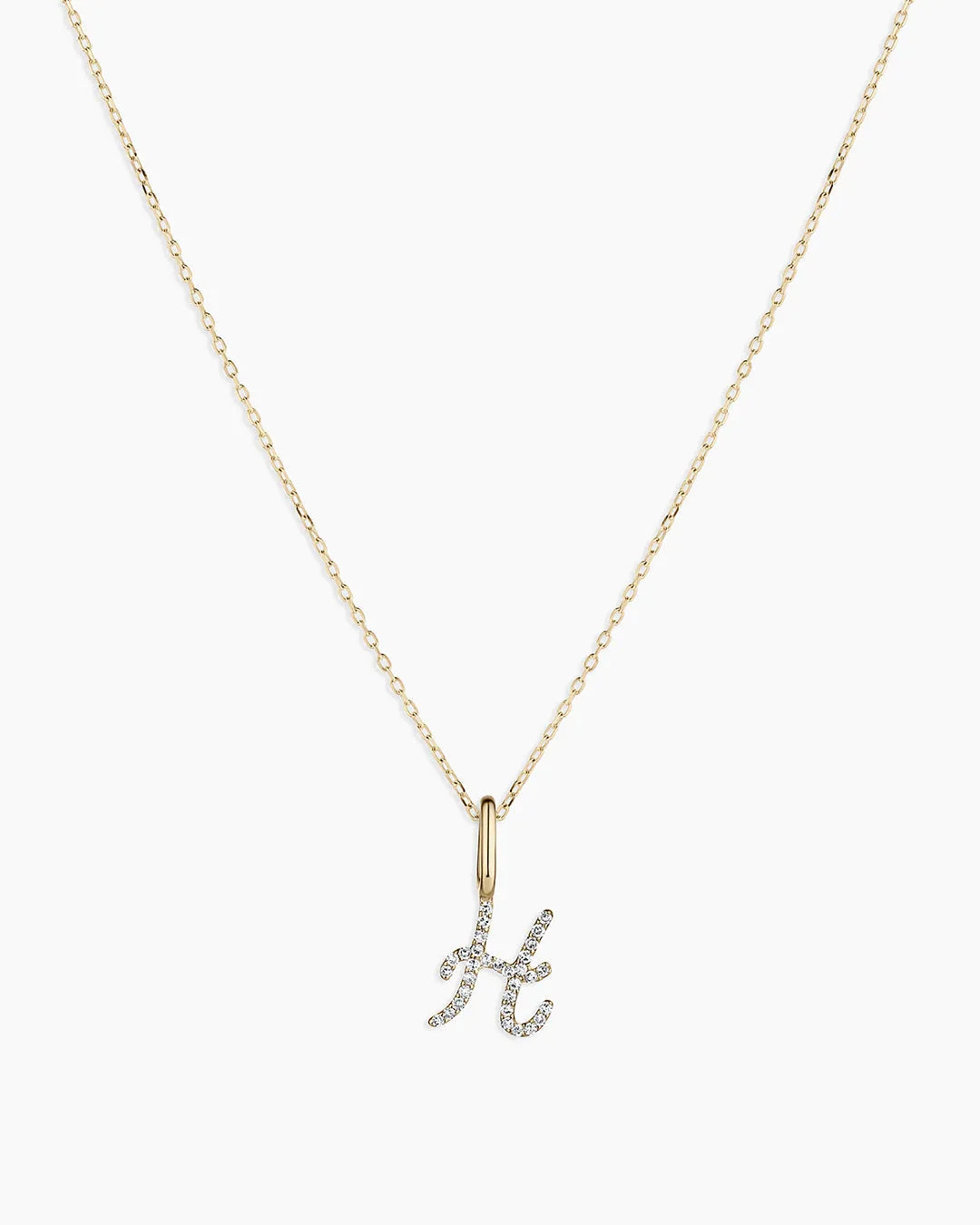 Diamond Script Alphabet Charm Necklace in 14K Gold
