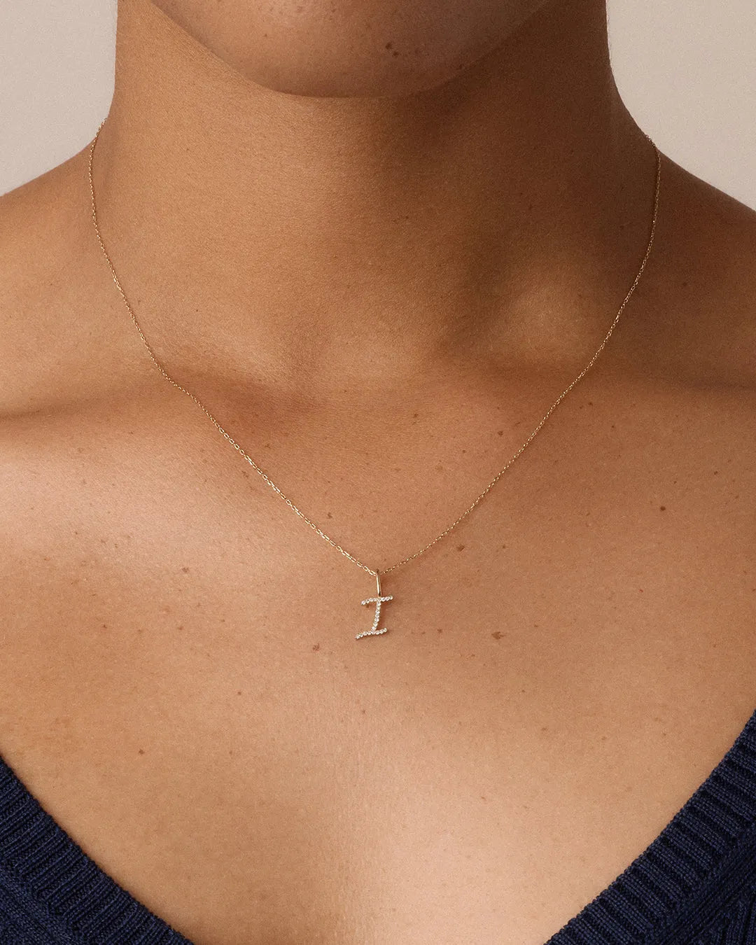 Diamond Script Alphabet Charm Necklace in 14K Gold