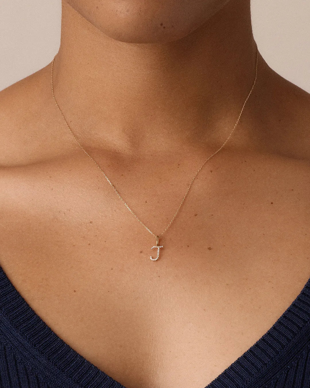 Diamond Script Alphabet Charm Necklace in 14K Gold