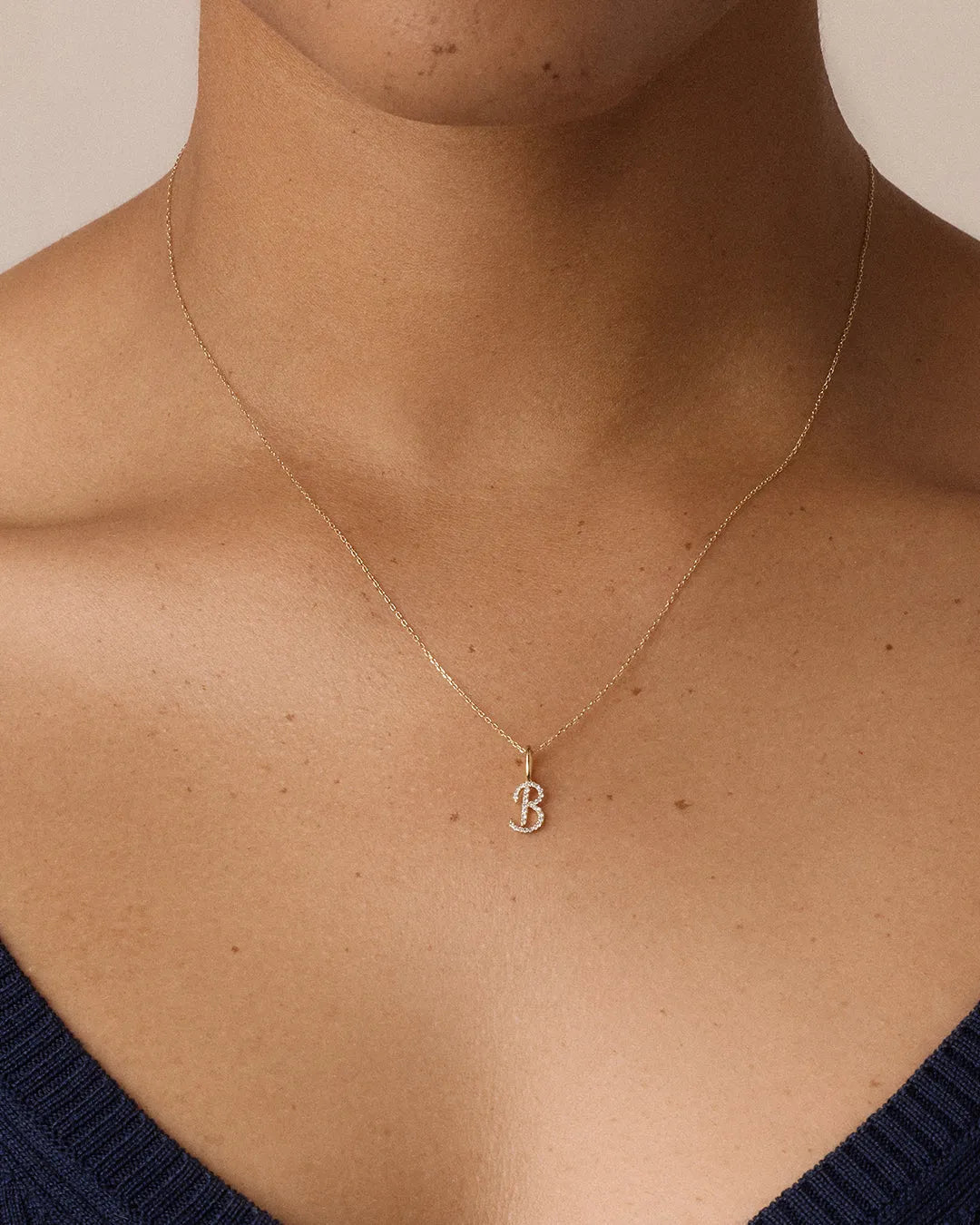 Diamond Script Alphabet Charm Necklace in 14K Gold