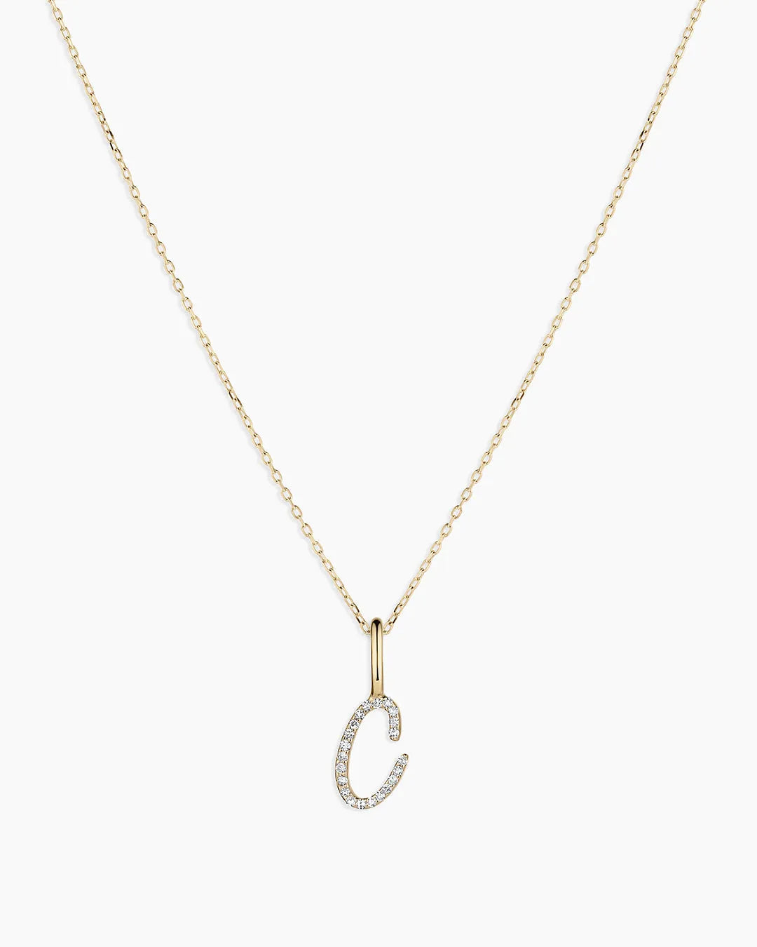 Diamond Script Alphabet Charm Necklace in 14K Gold