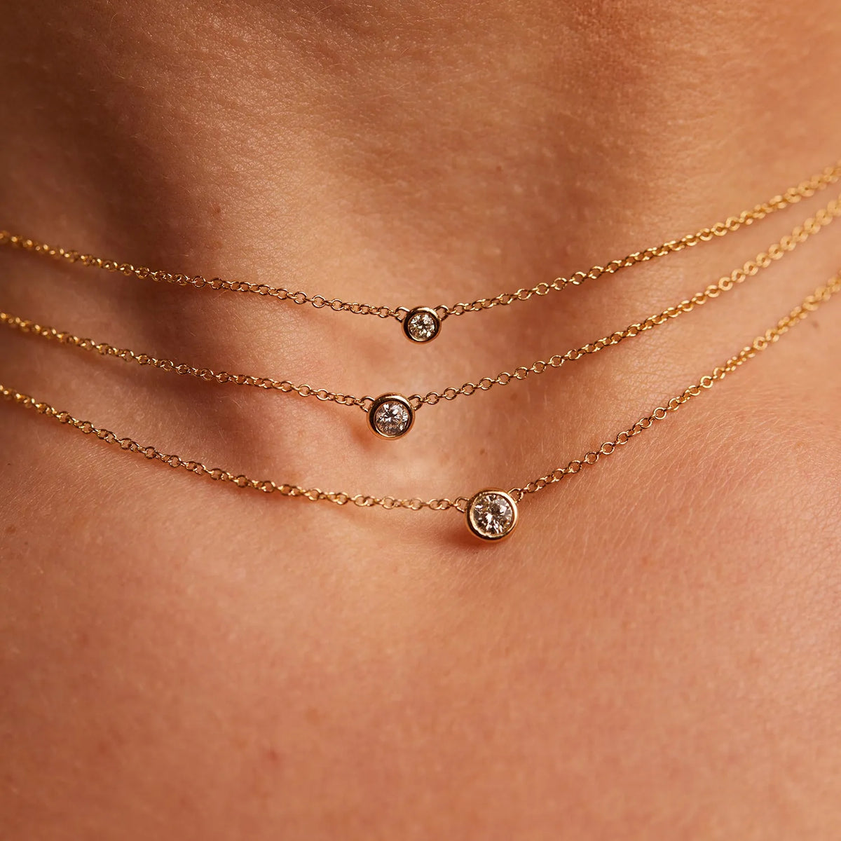Diamond Solitaire Bezel Necklace in 14K Gold