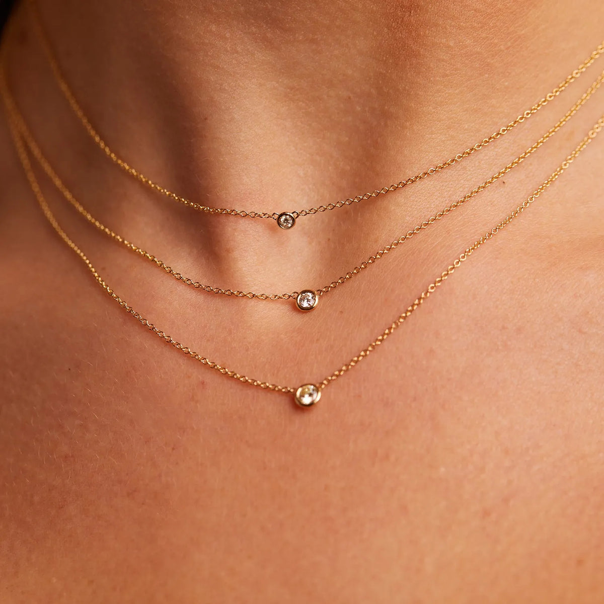 Diamond Solitaire Bezel Necklace in 14K Gold