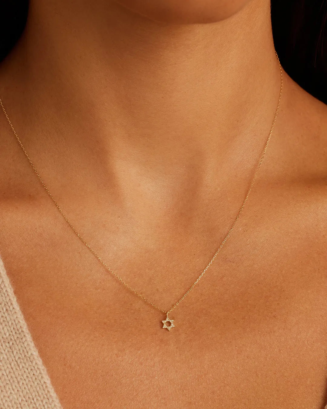 Diamond Star of David Necklace in 14K Gold