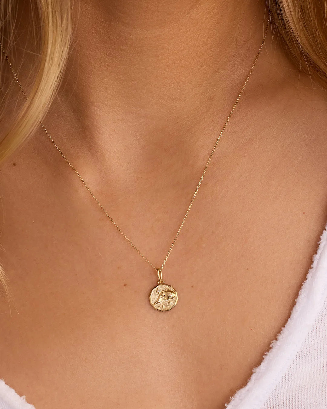 Diamond Zodiac Coin Charm in 14K Gold