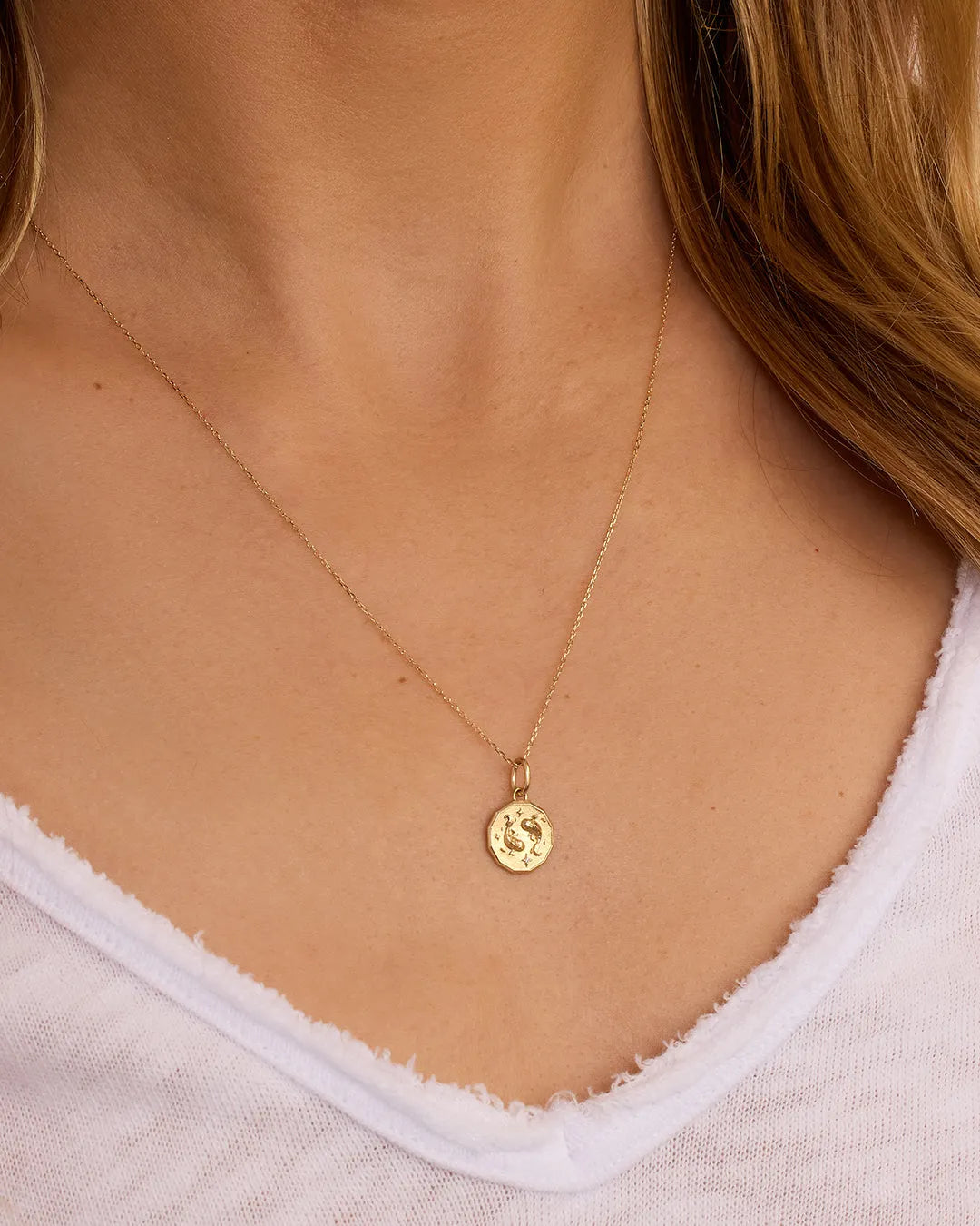 Diamond Zodiac Coin Charm in 14K Gold