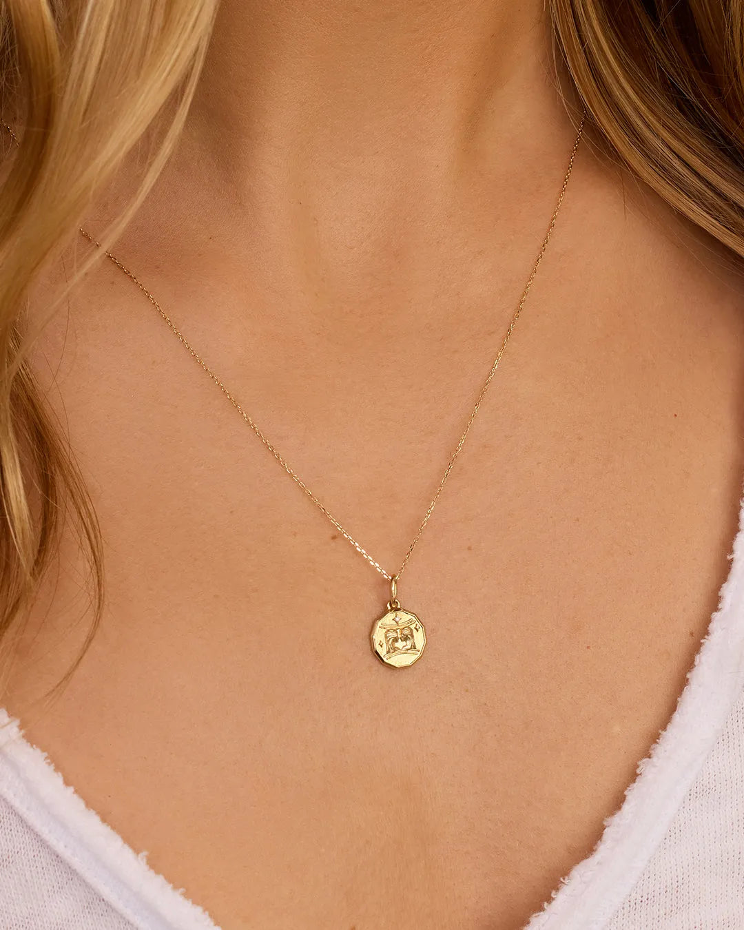 Diamond Zodiac Coin Charm in 14K Gold