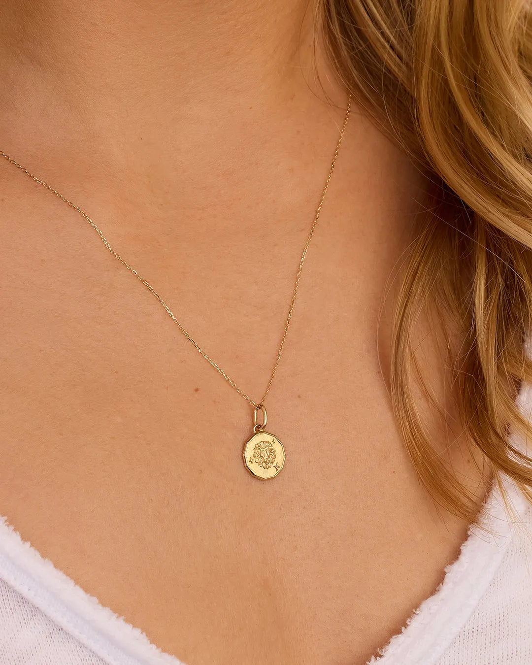 Diamond Zodiac Coin Charm in 14K Gold