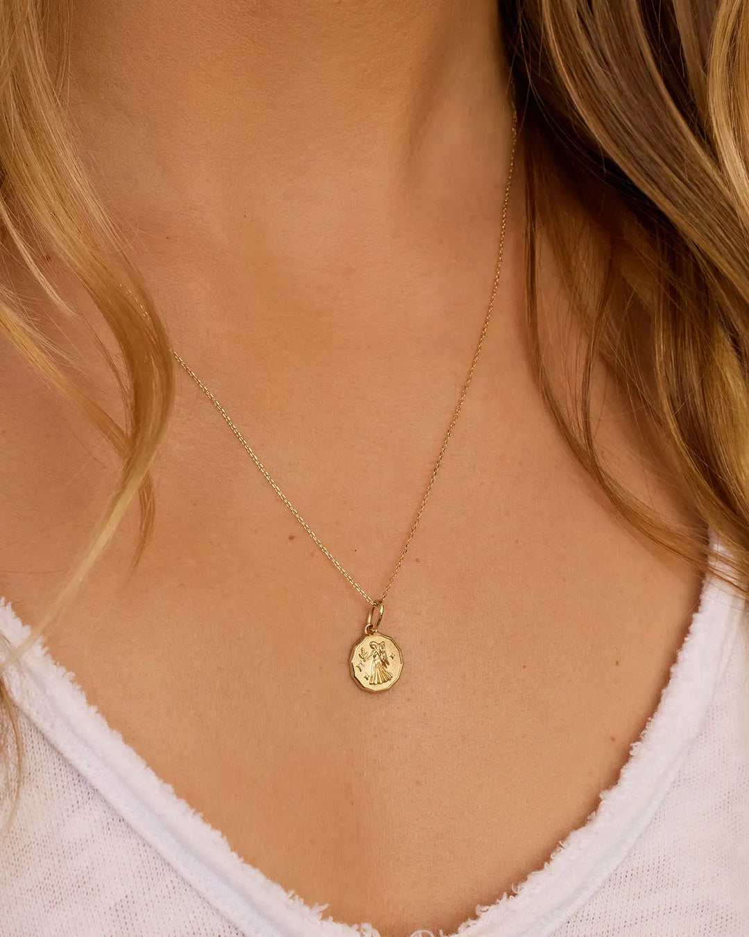Diamond Zodiac Coin Charm in 14K Gold