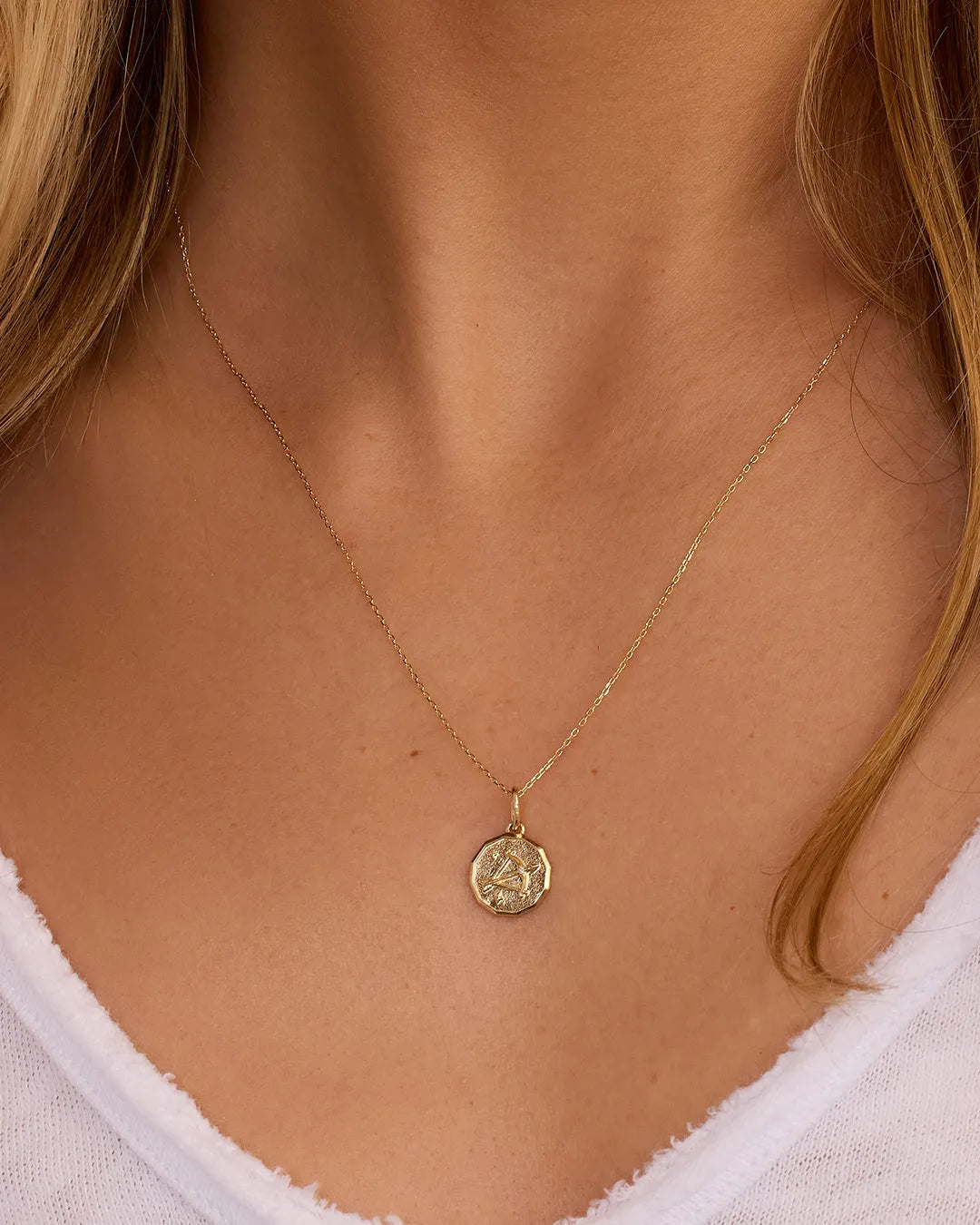 Diamond Zodiac Coin Charm in 14K Gold