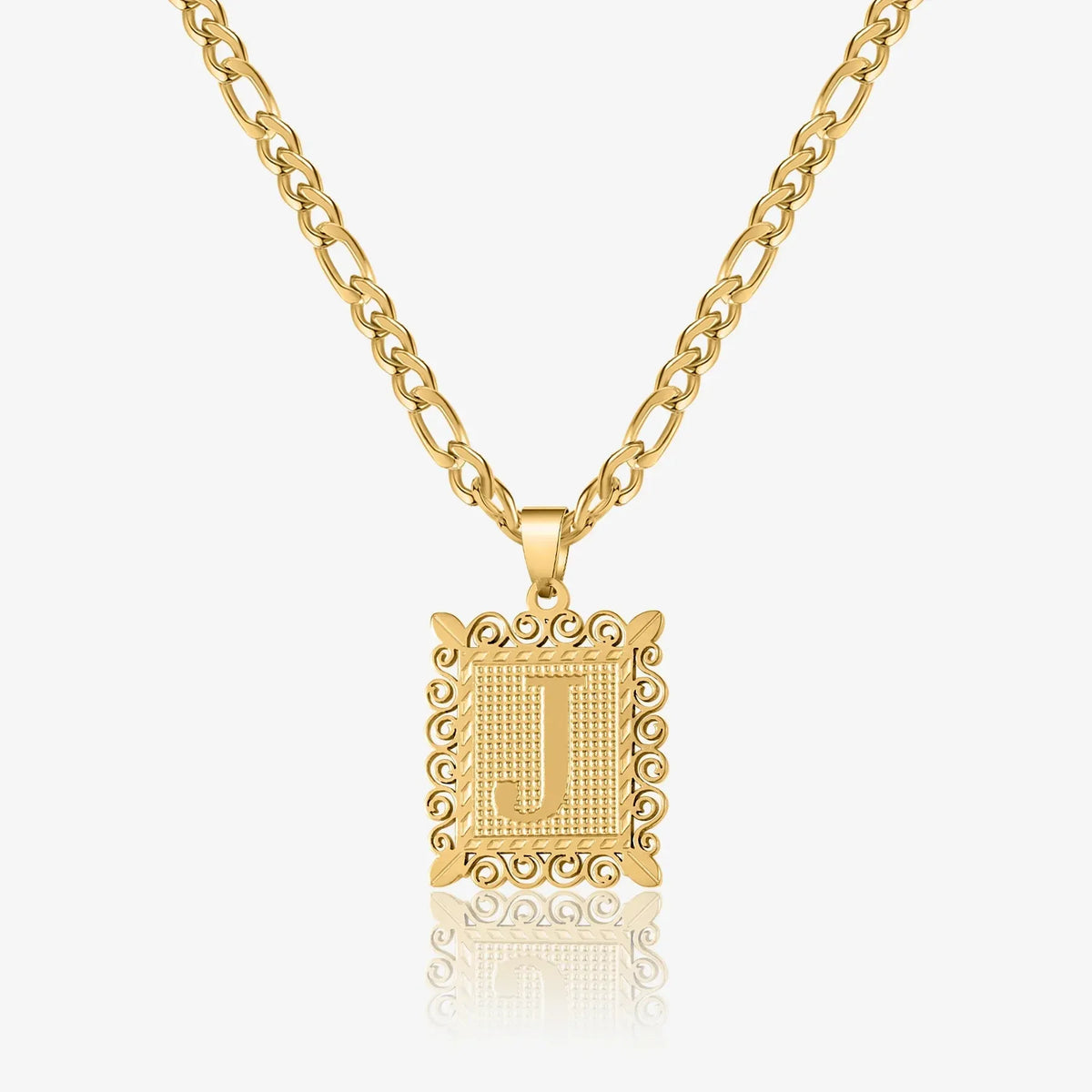 Embossed Initial Figaro Chain Necklace