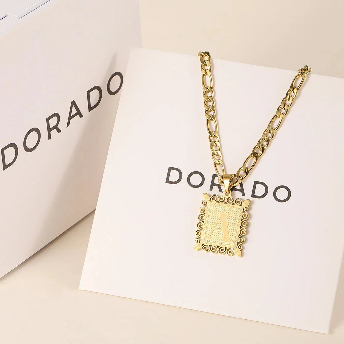 Embossed Initial Figaro Chain Necklace