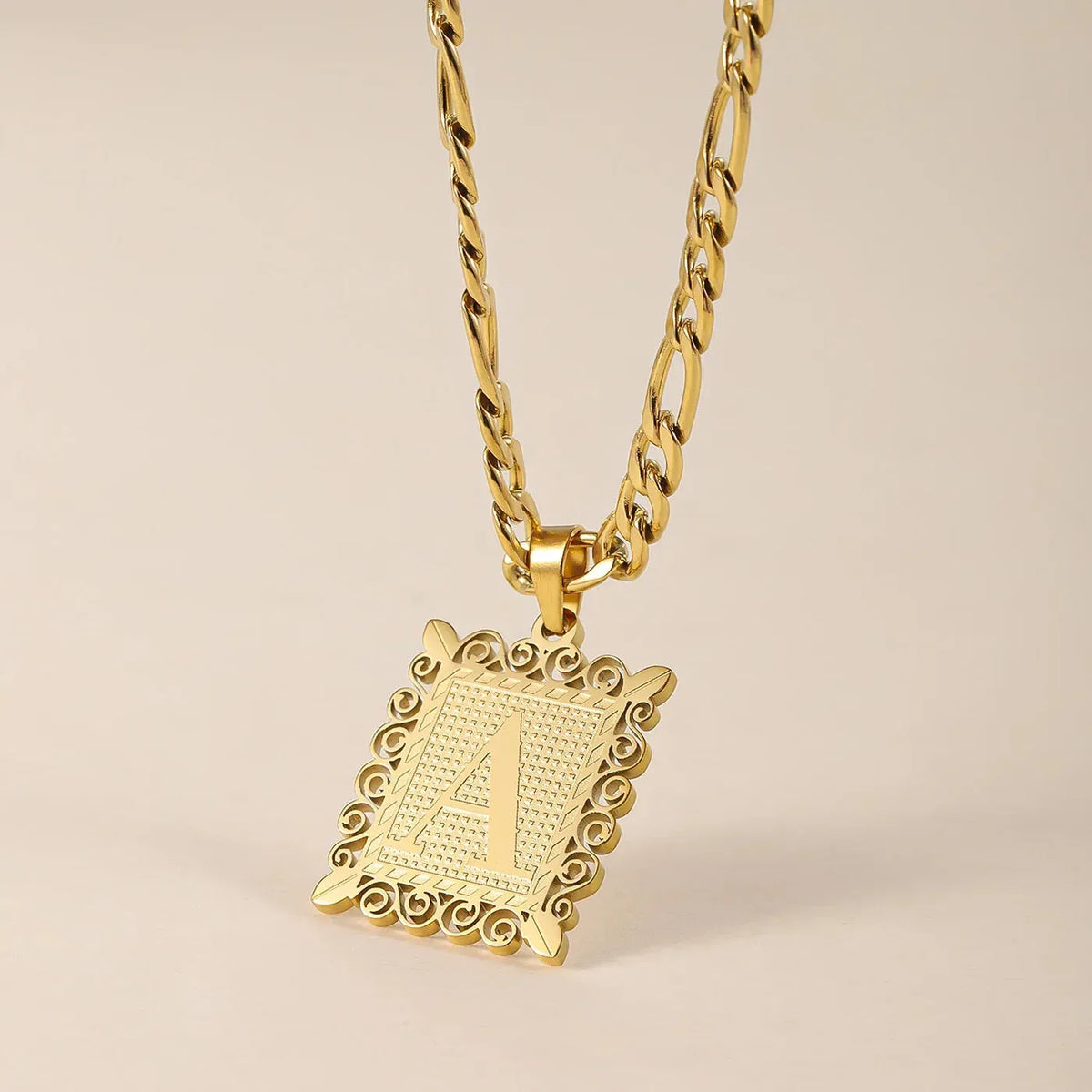 Embossed Initial Figaro Chain Necklace