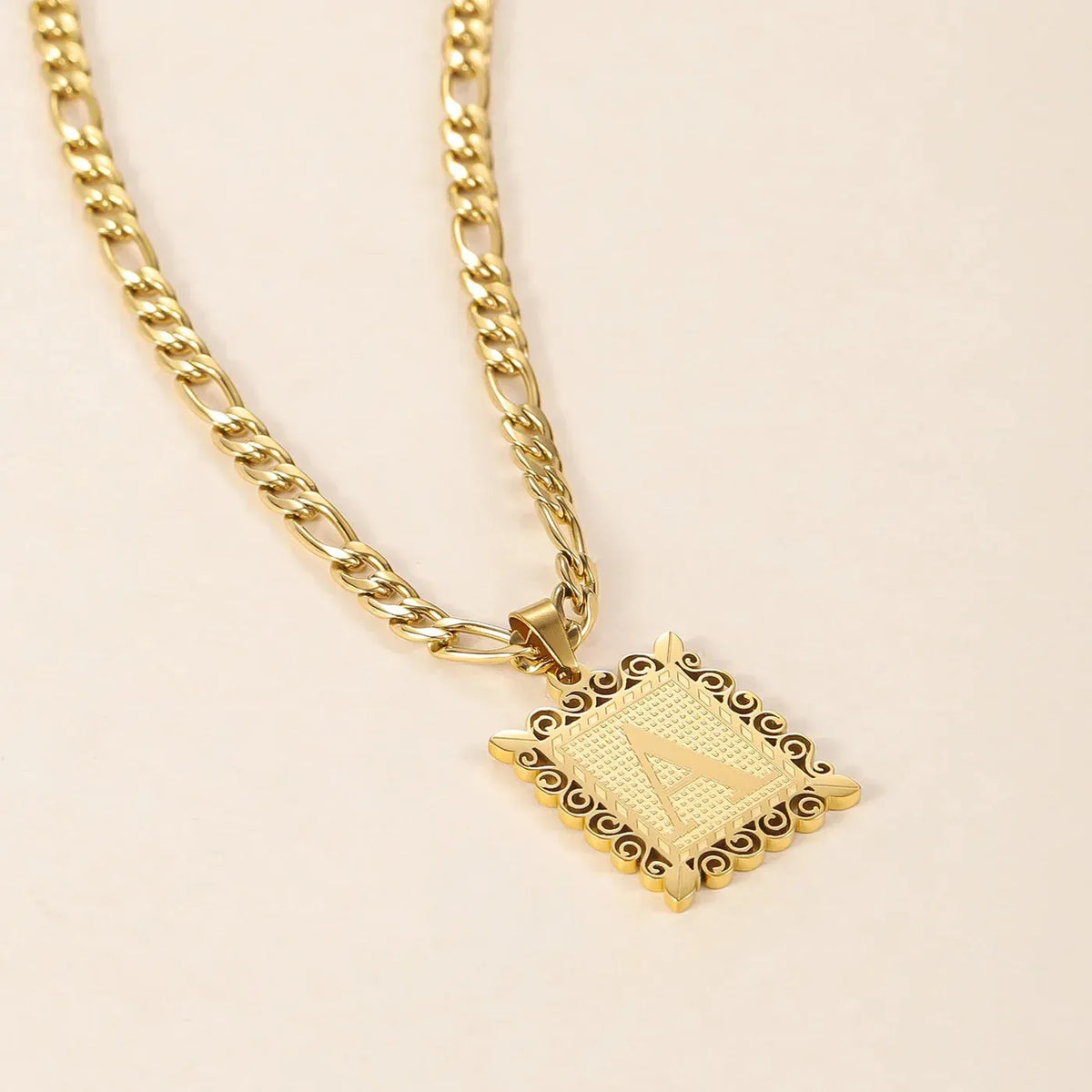 Embossed Initial Figaro Chain Necklace