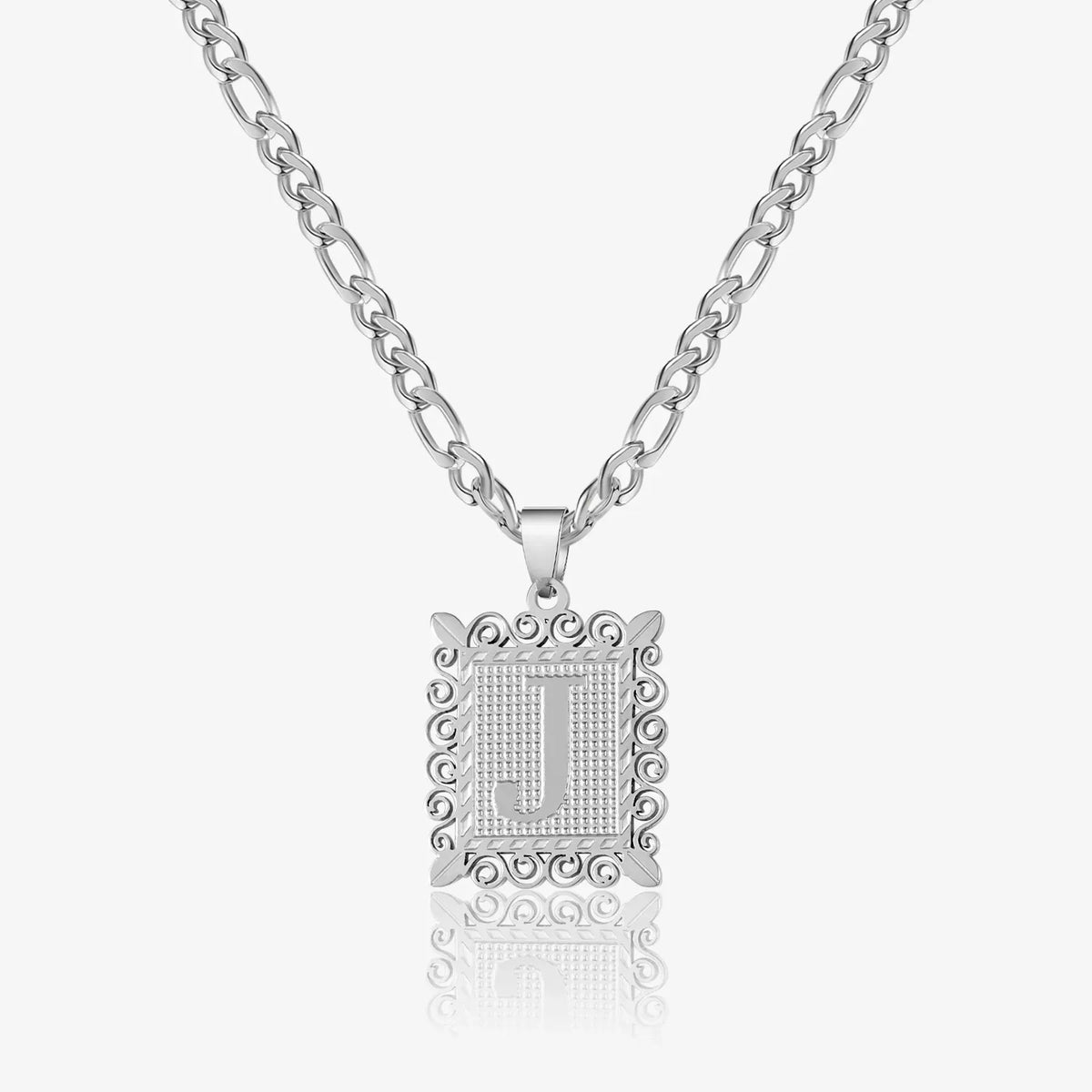 Embossed Initial Figaro Chain Necklace