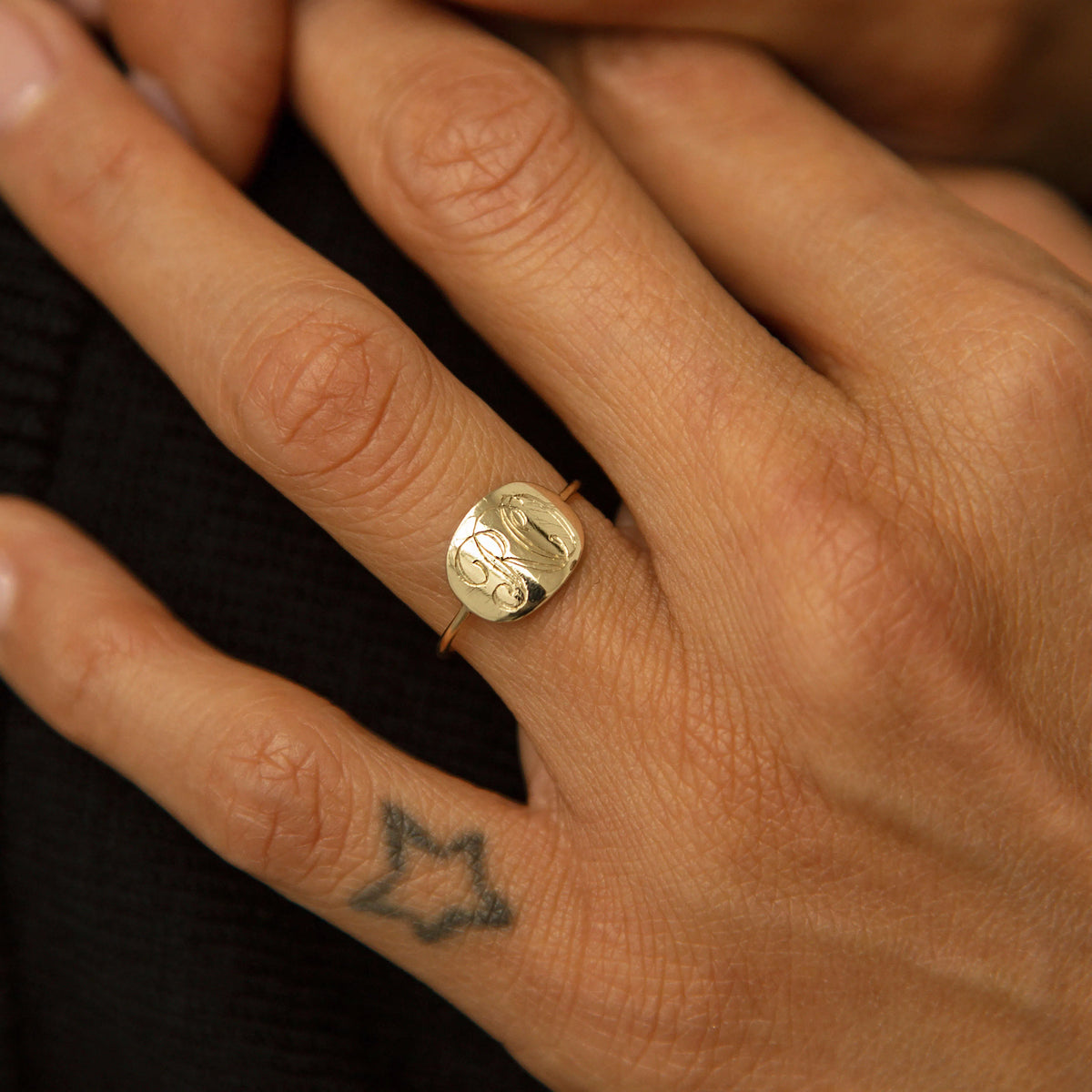 Engraved Modern Signet Ring