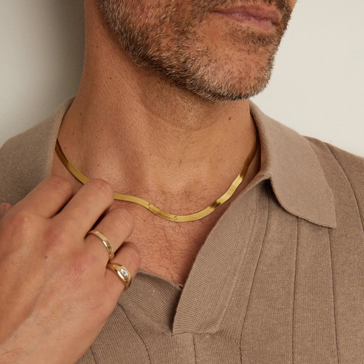 Gold Herringbone Chain Necklace