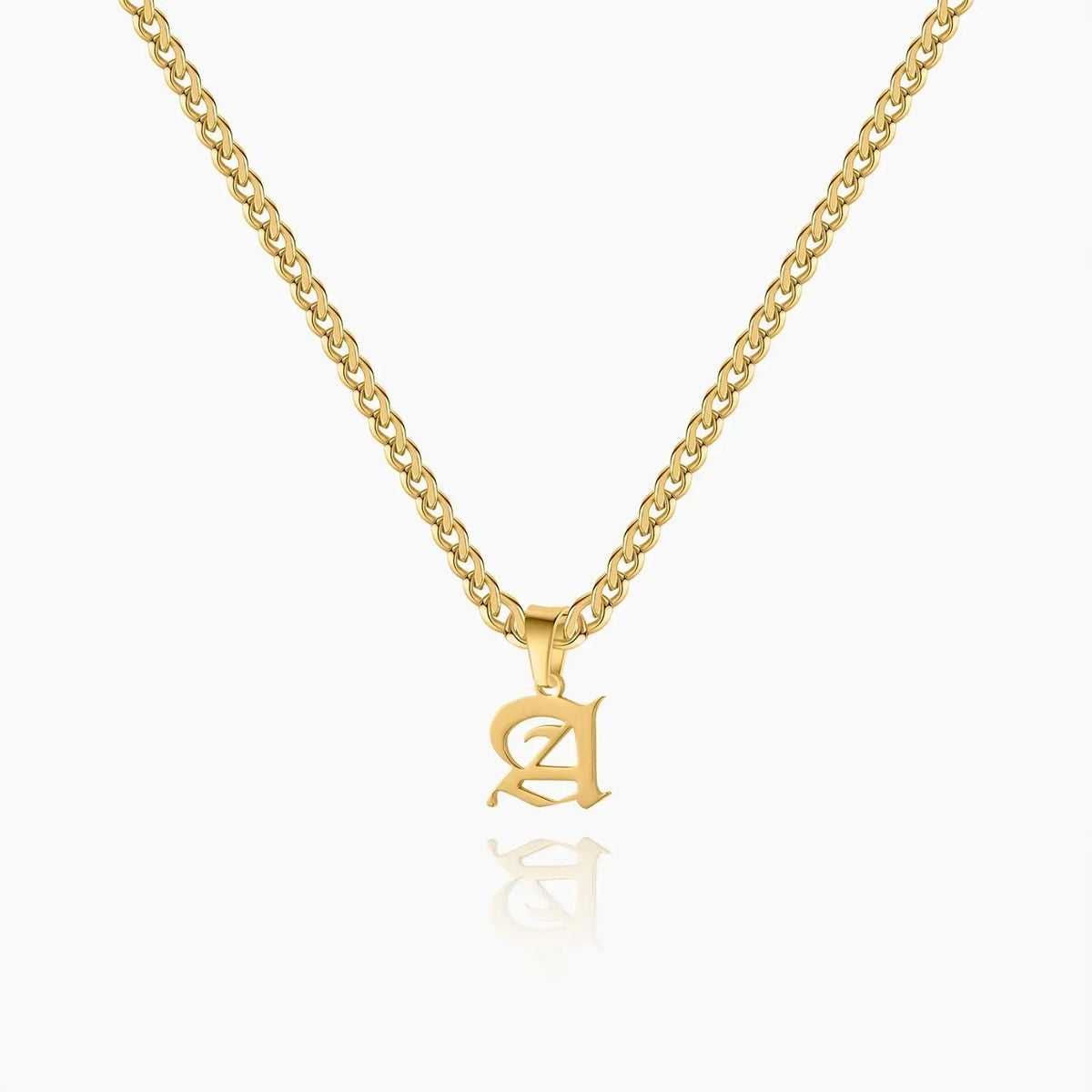 Gothic Initial Cuban Chain Necklace