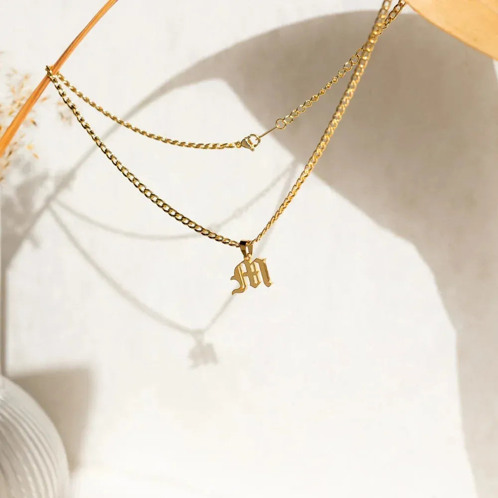 Gothic Initial Cuban Chain Necklace
