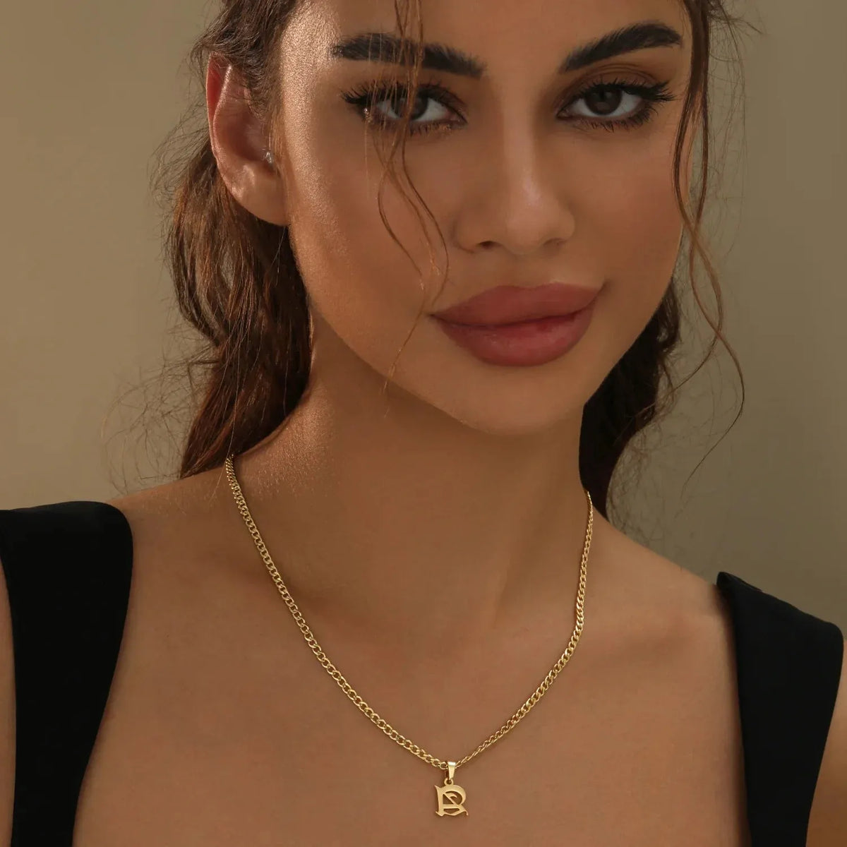 Gothic Initial Cuban Chain Necklace