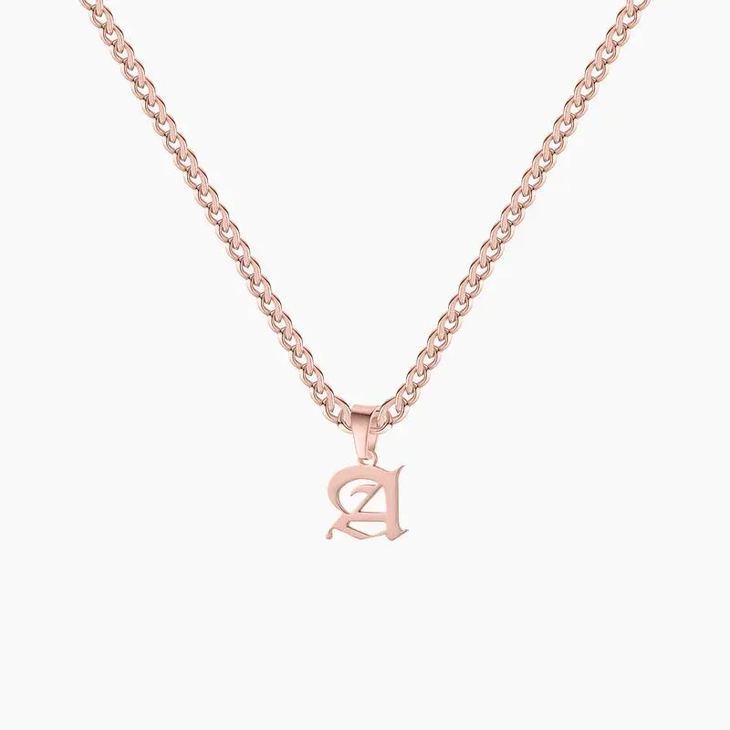 Gothic Initial Cuban Chain Necklace