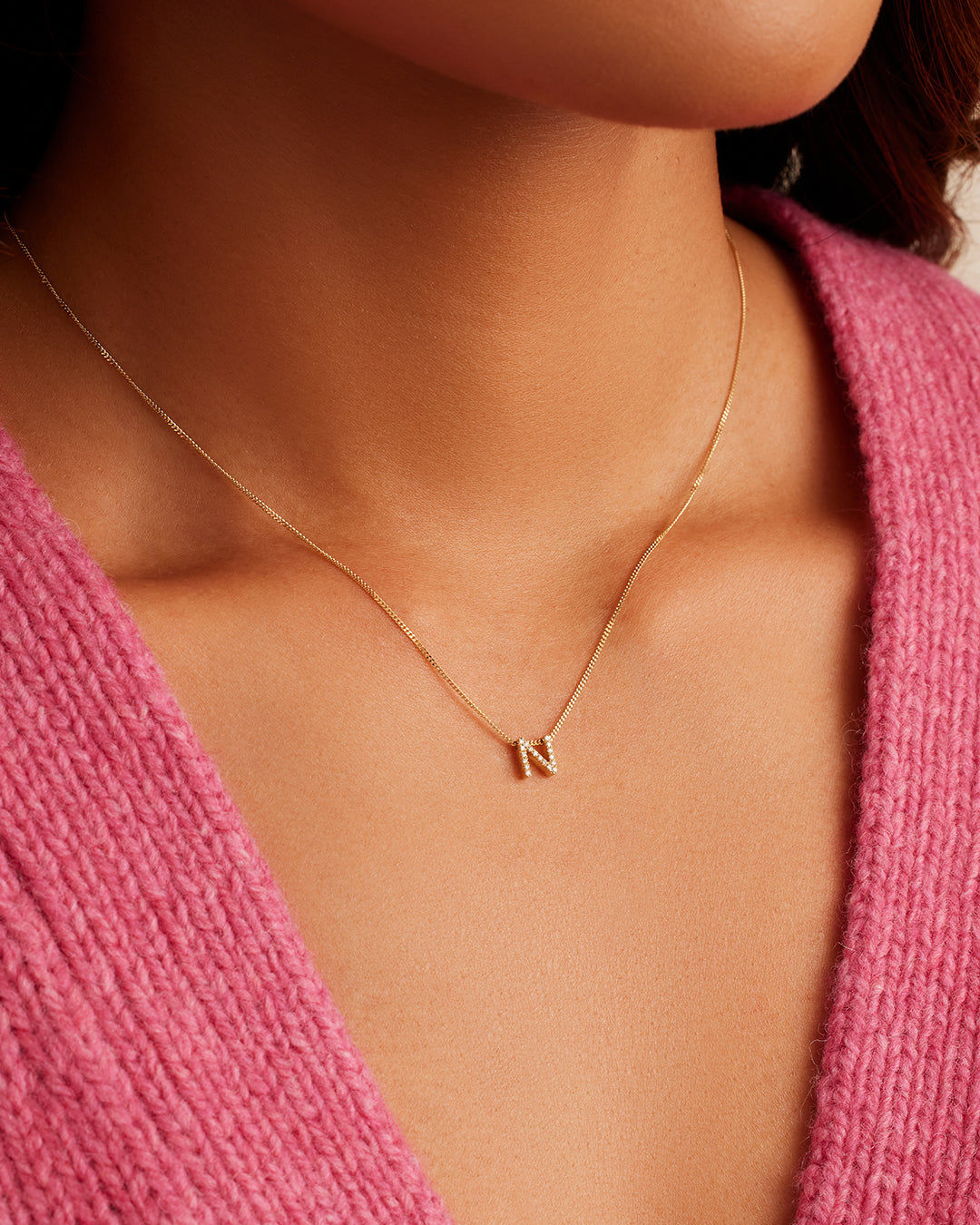 Diamond Alphabet Necklace in 14K Gold