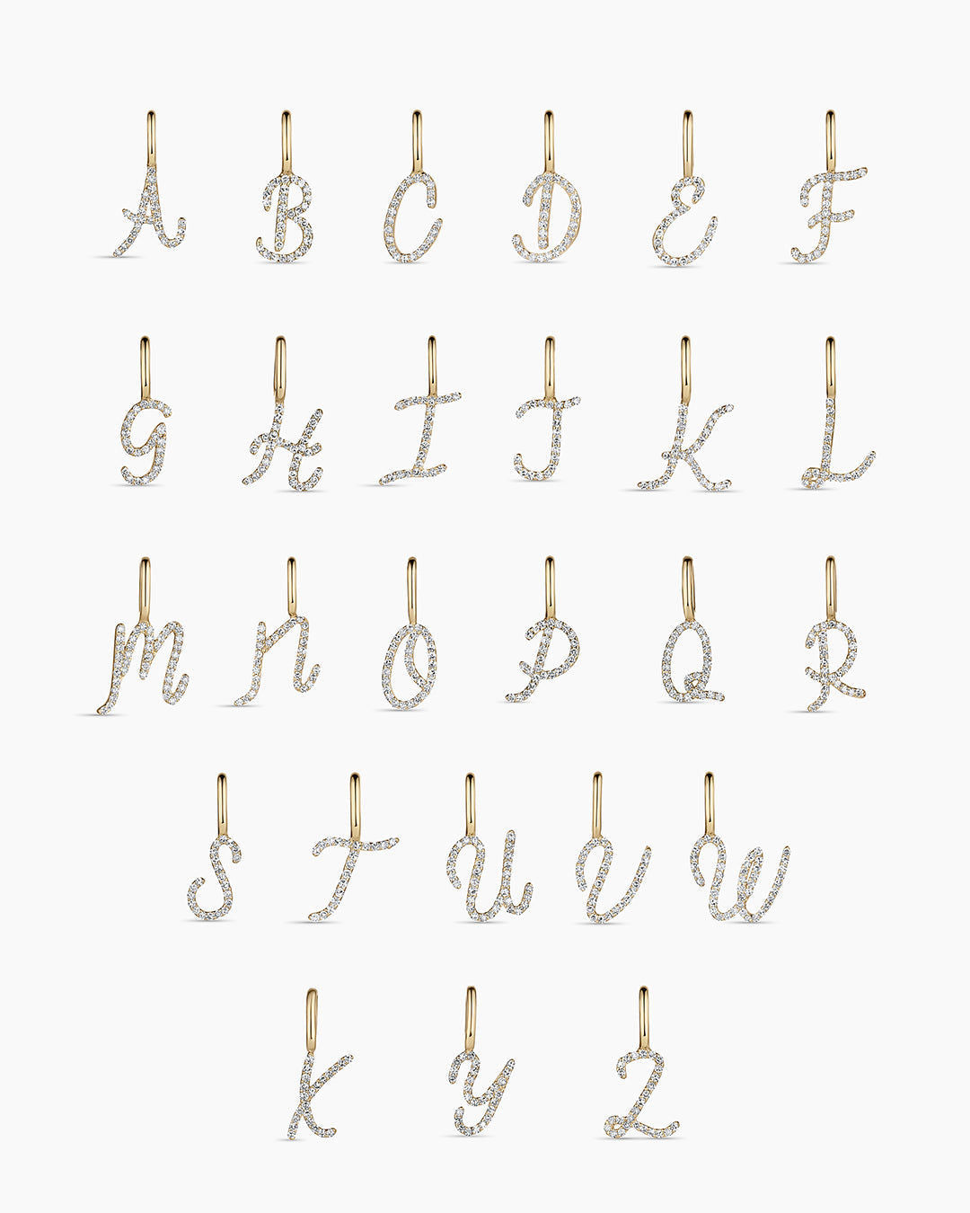 Diamond Script Alphabet Charm in 14K Gold