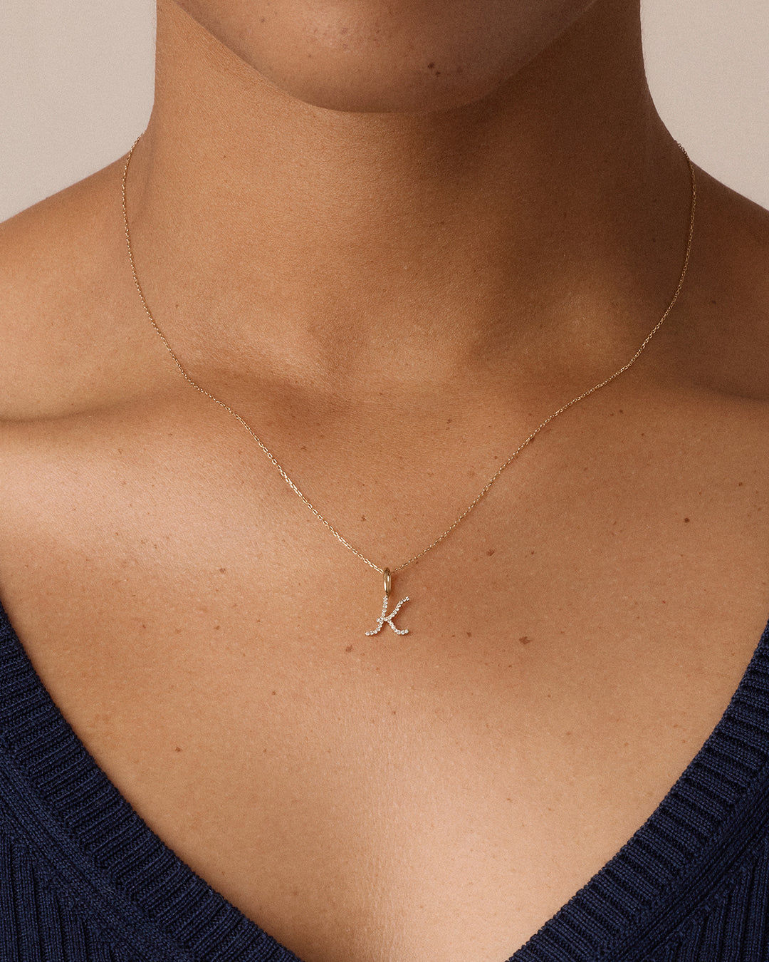 Diamond Script Alphabet Charm in 14K Gold