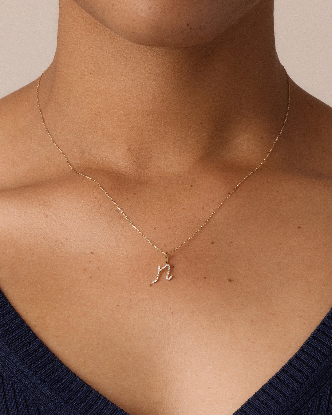Diamond Script Alphabet Charm in 14K Gold