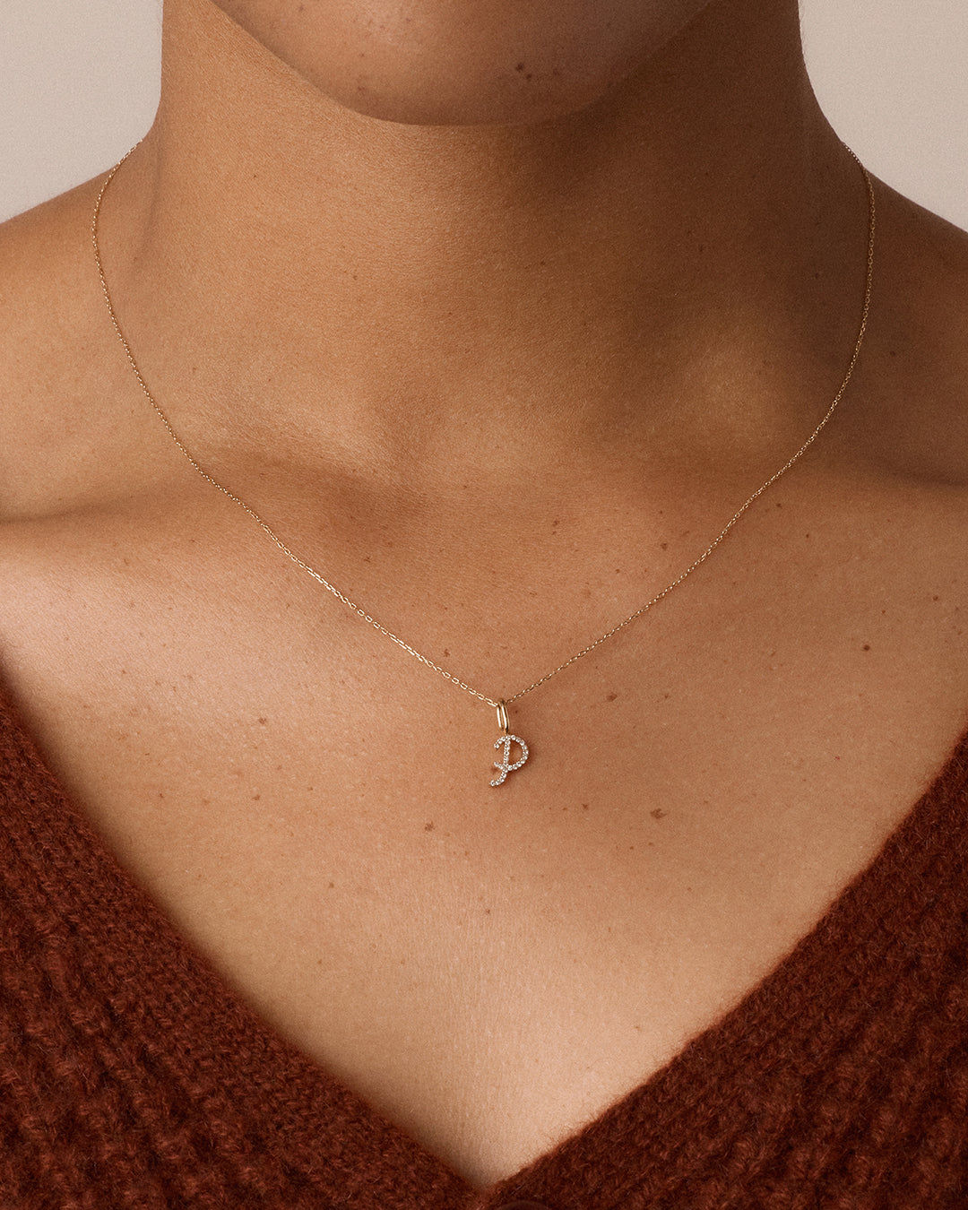 Diamond Script Alphabet Charm in 14K Gold