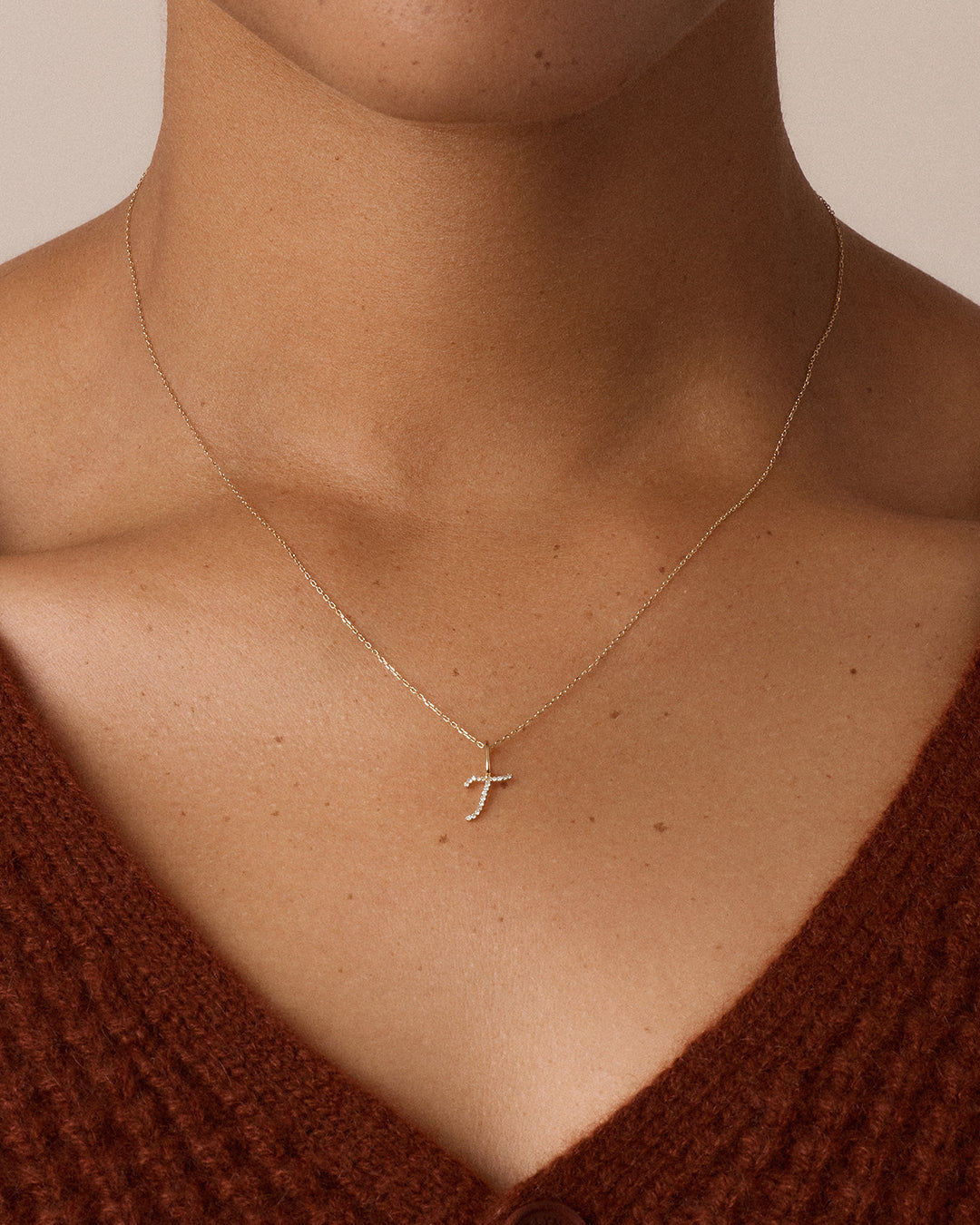 Diamond Script Alphabet Charm in 14K Gold