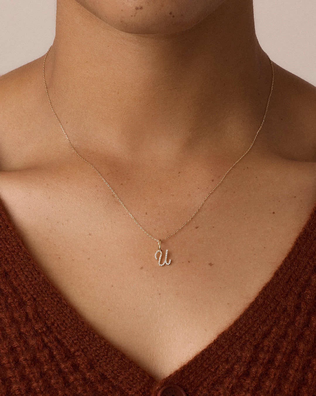 Diamond Script Alphabet Charm in 14K Gold