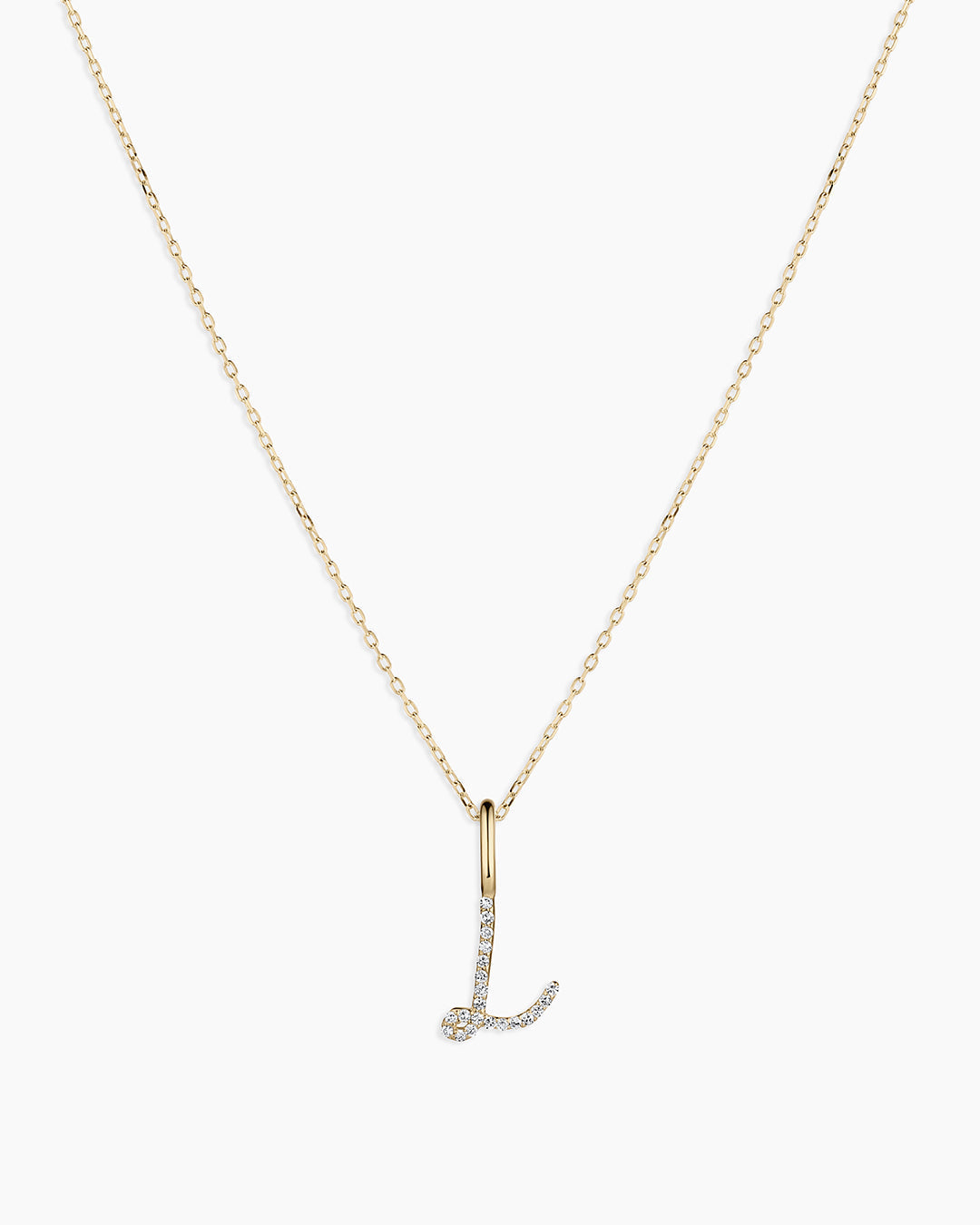 Diamond Script Alphabet Charm Necklace in 14K Gold