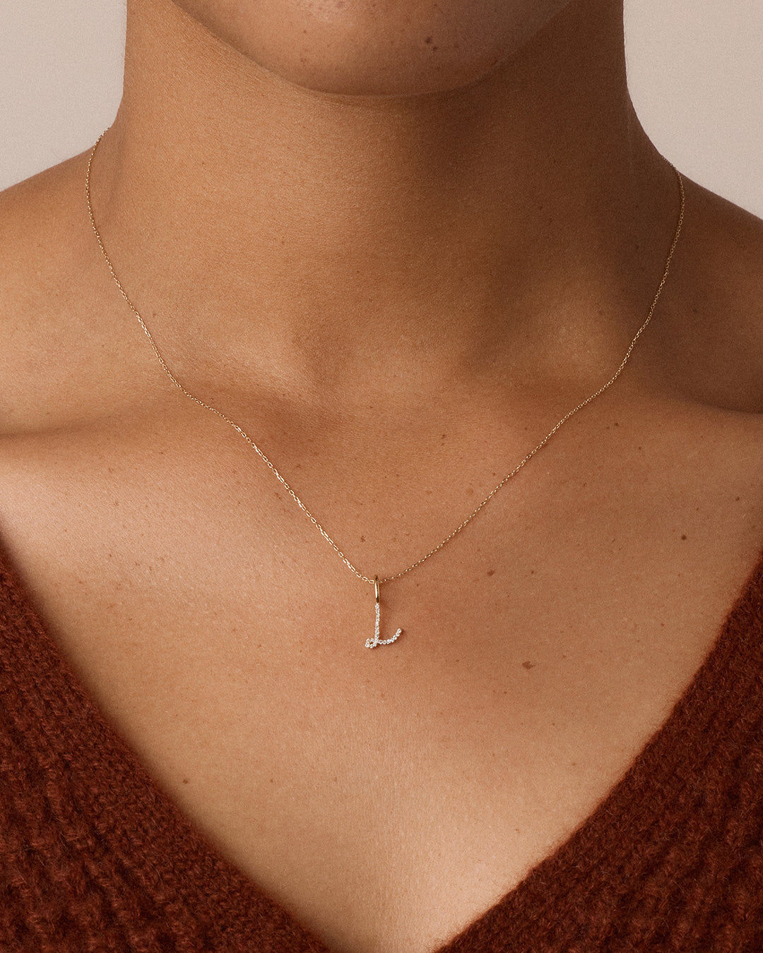 Diamond Script Alphabet Charm Necklace in 14K Gold