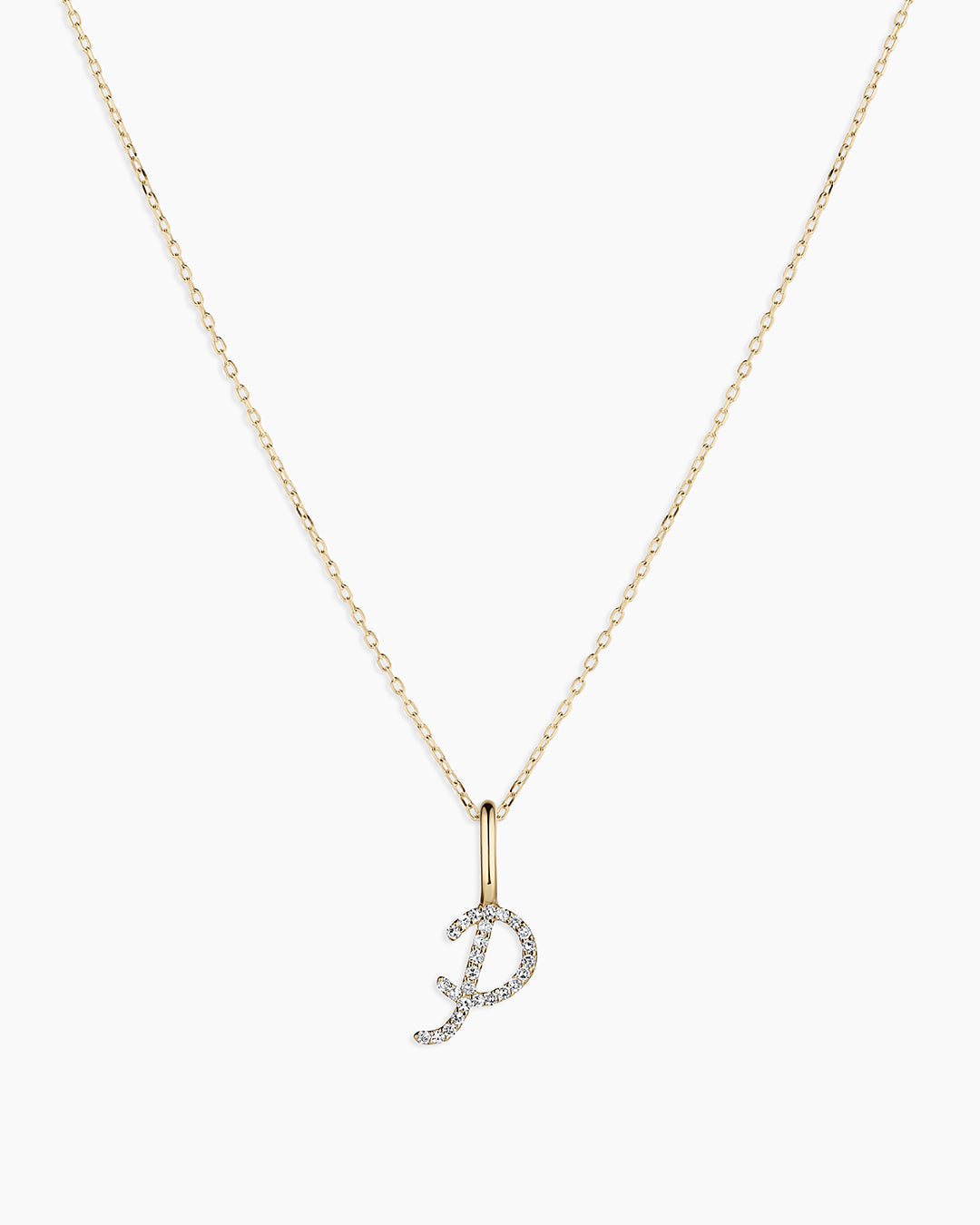Diamond Script Alphabet Charm Necklace in 14K Gold