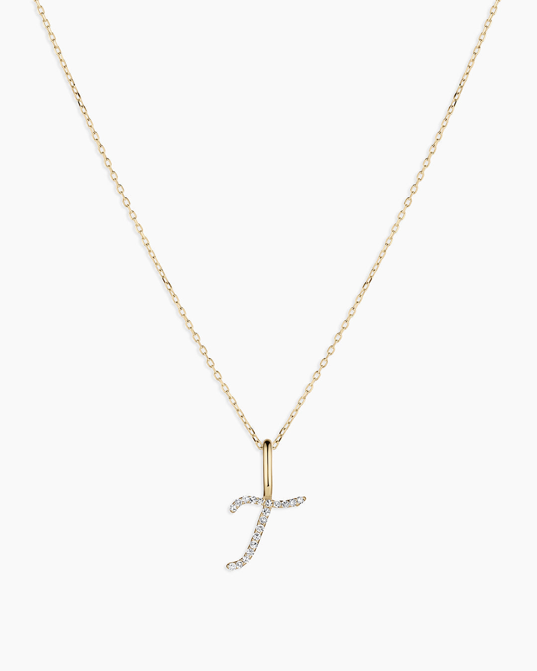 Diamond Script Alphabet Charm Necklace in 14K Gold