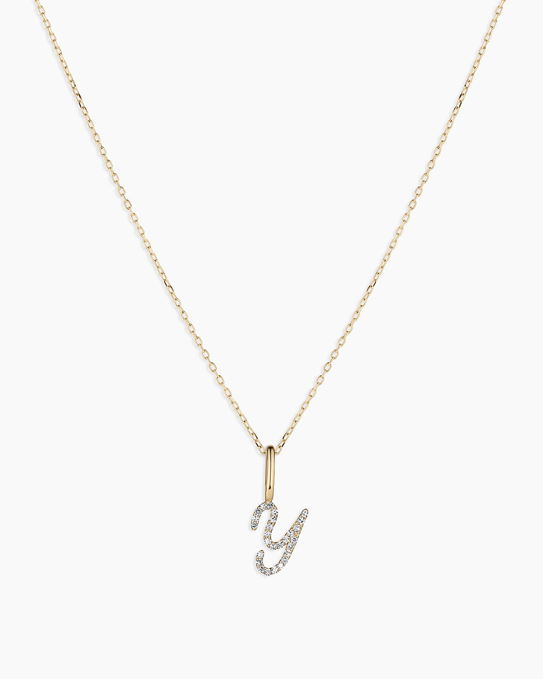 Diamond Script Alphabet Charm Necklace in 14K Gold