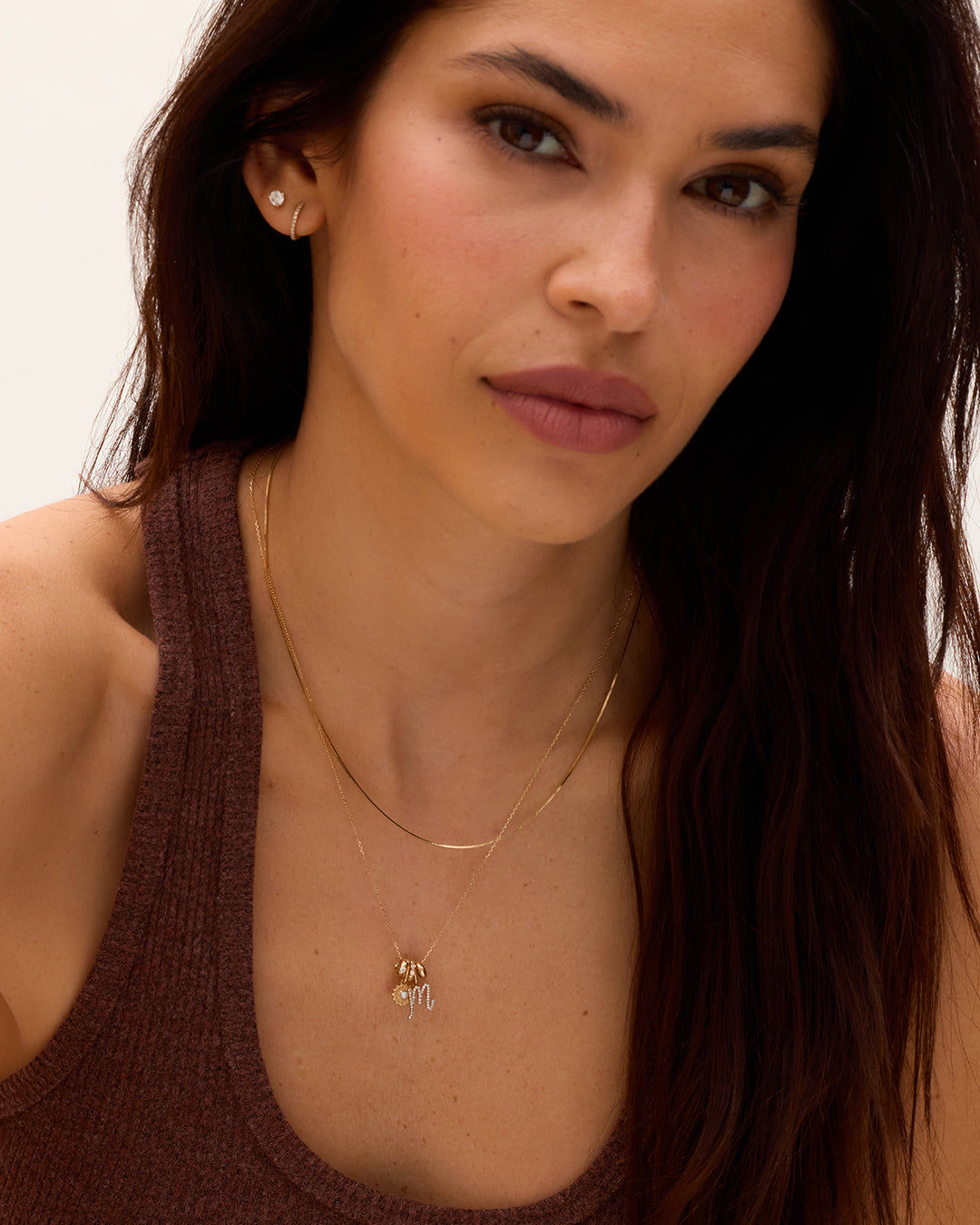 Diamond Script Alphabet Charm Necklace in 14K Gold
