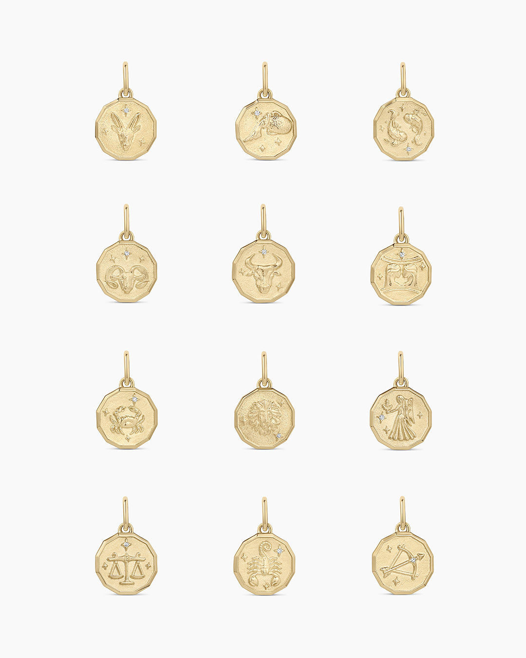 Diamond Zodiac Coin Charm in 14K Gold