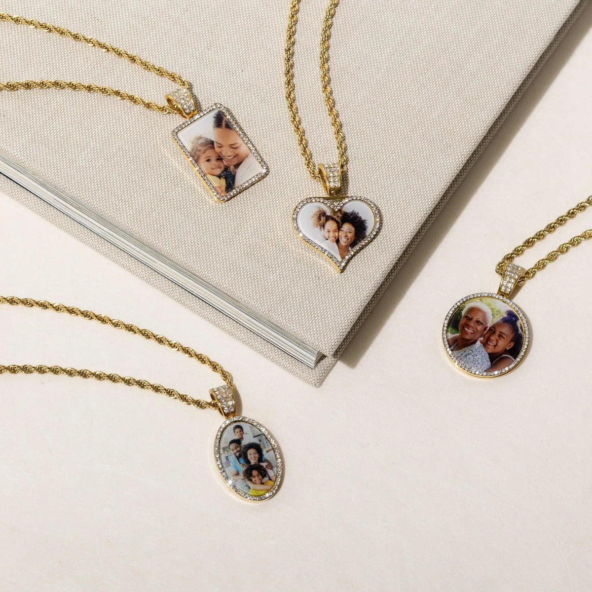 Iced Photo Pendant Rope Chain Necklace