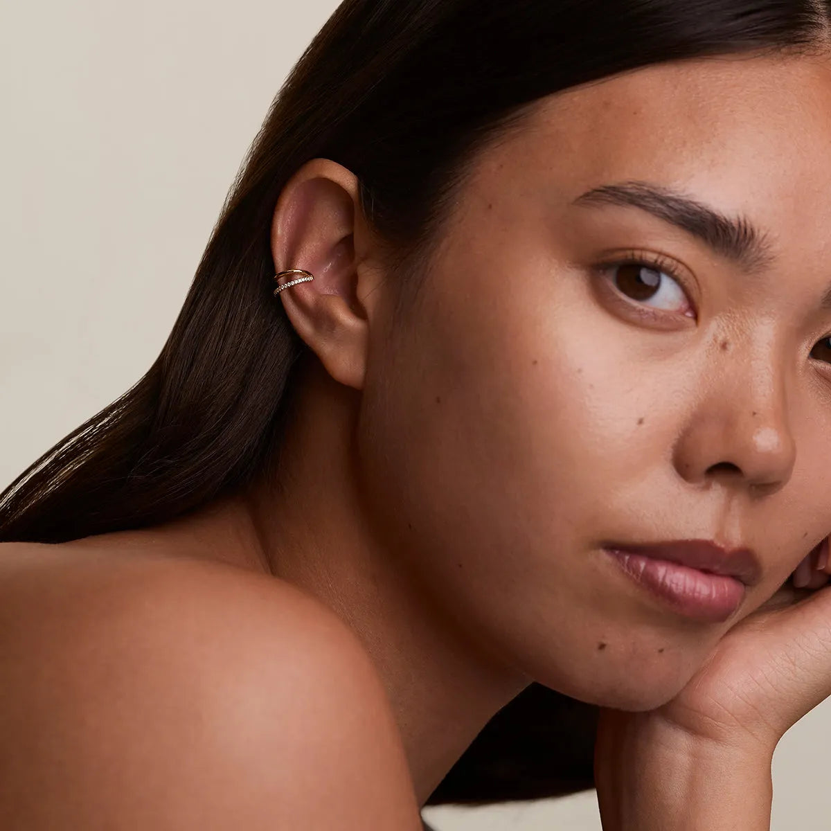 Illusion Crystal Ear Cuff in Gold