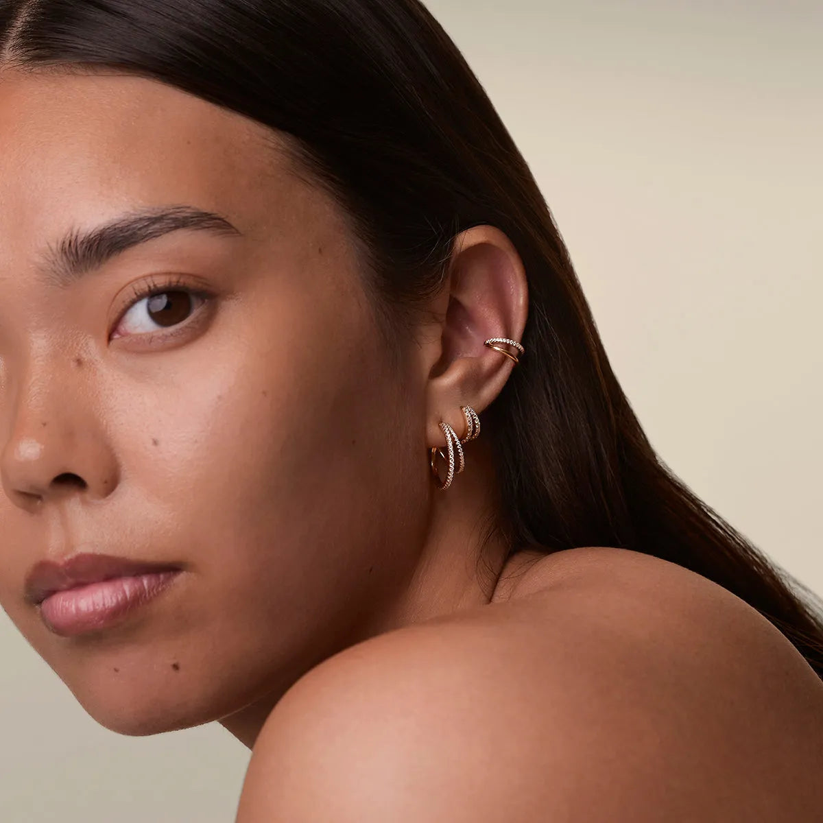 Illusion Crystal Ear Cuff in Gold