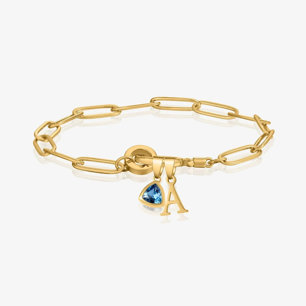Initial Birthstone Paper Clip Chain Bracelet