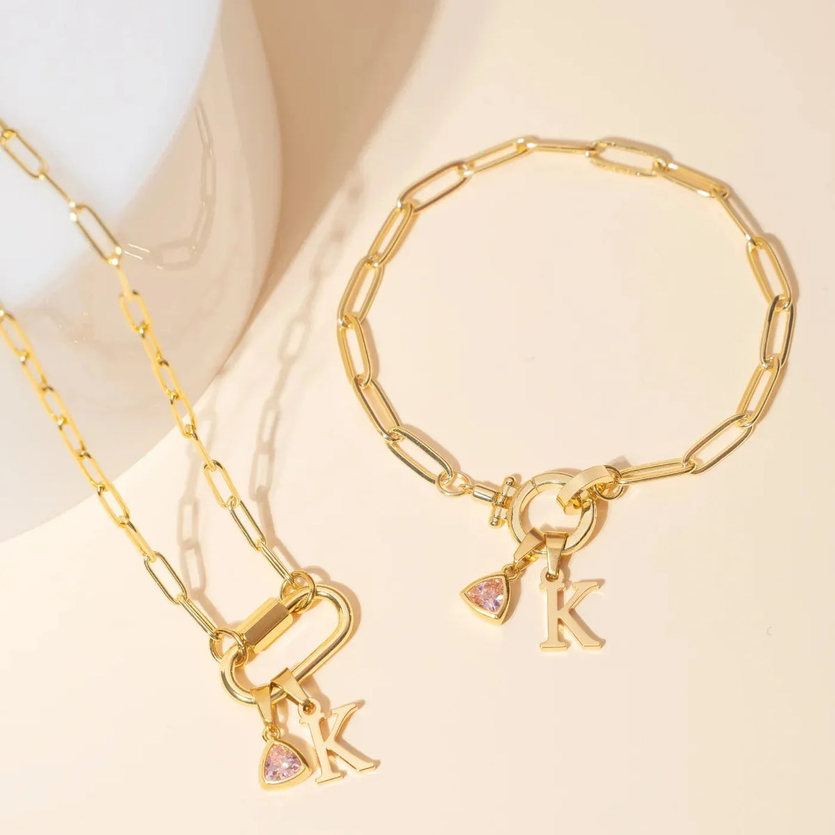 Initial Birthstone Paper Clip Chain Bracelet