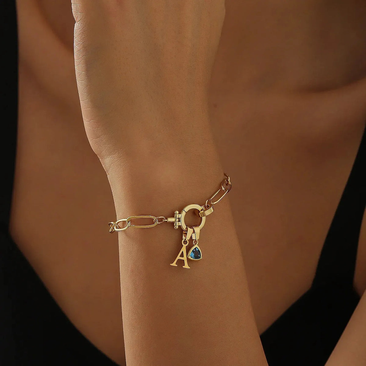 Initial Birthstone Paper Clip Chain Bracelet