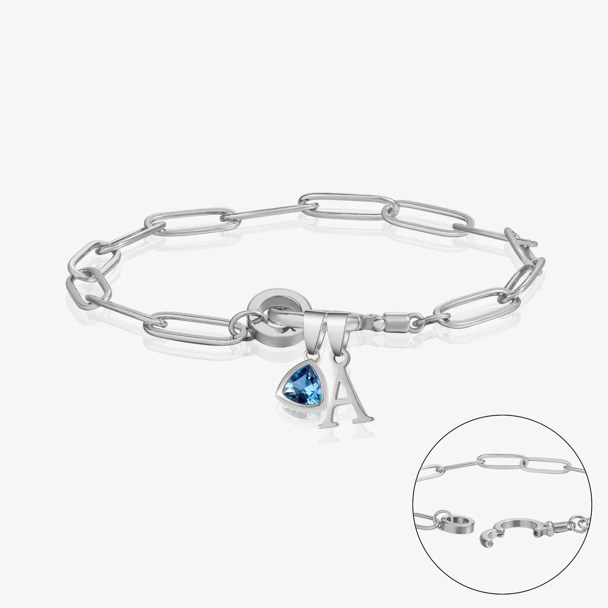 Initial Birthstone Paper Clip Chain Bracelet